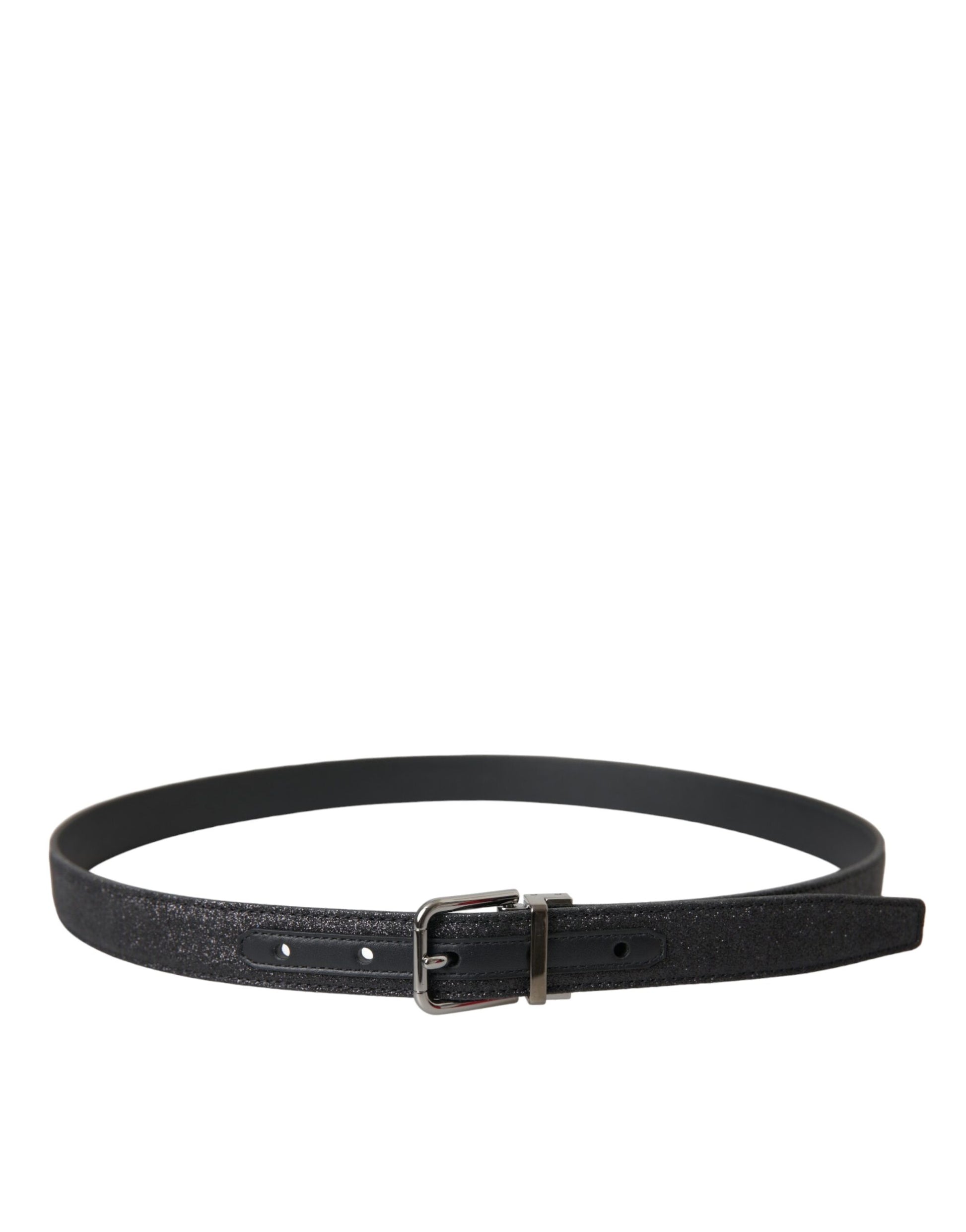 Dolce & Gabbana Black Glittered Leather Silver Buckle Belt - KALAJ