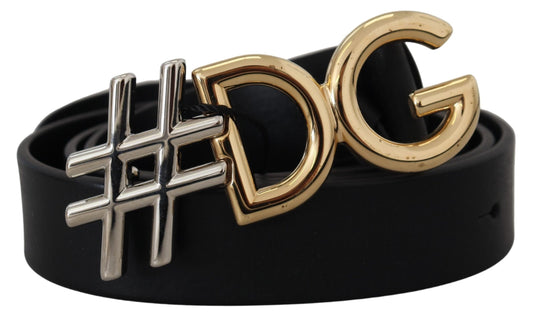 Dolce & Gabbana Black Leather Metal #DG Logo Buckle Belt - KALAJ