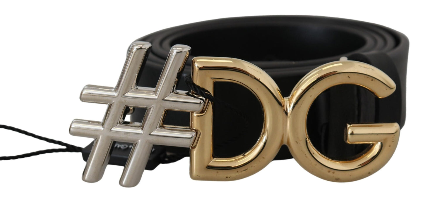 Dolce & Gabbana Black Leather Metal #DG Logo Buckle Belt - KALAJ