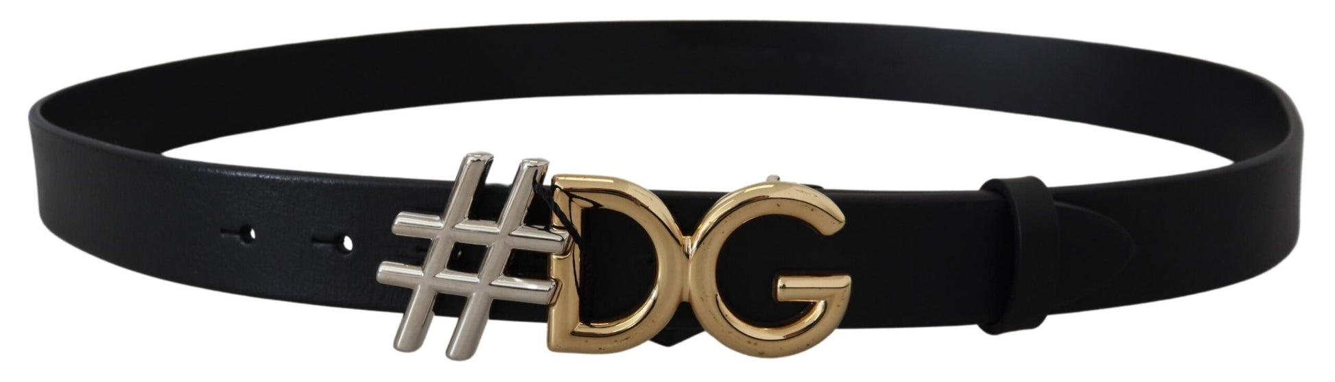 Dolce & Gabbana Black Leather Metal #DG Logo Buckle Belt - KALAJ