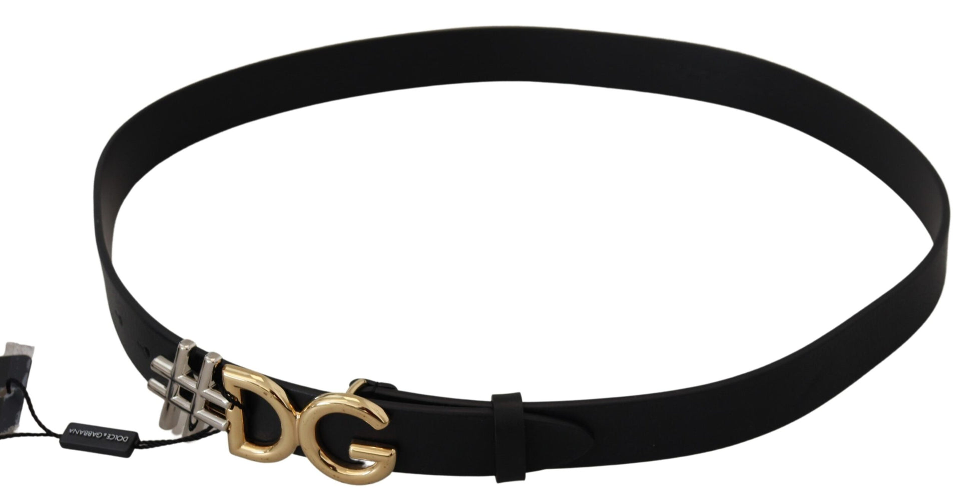 Dolce & Gabbana Black Leather Metal #DG Logo Buckle Belt - KALAJ