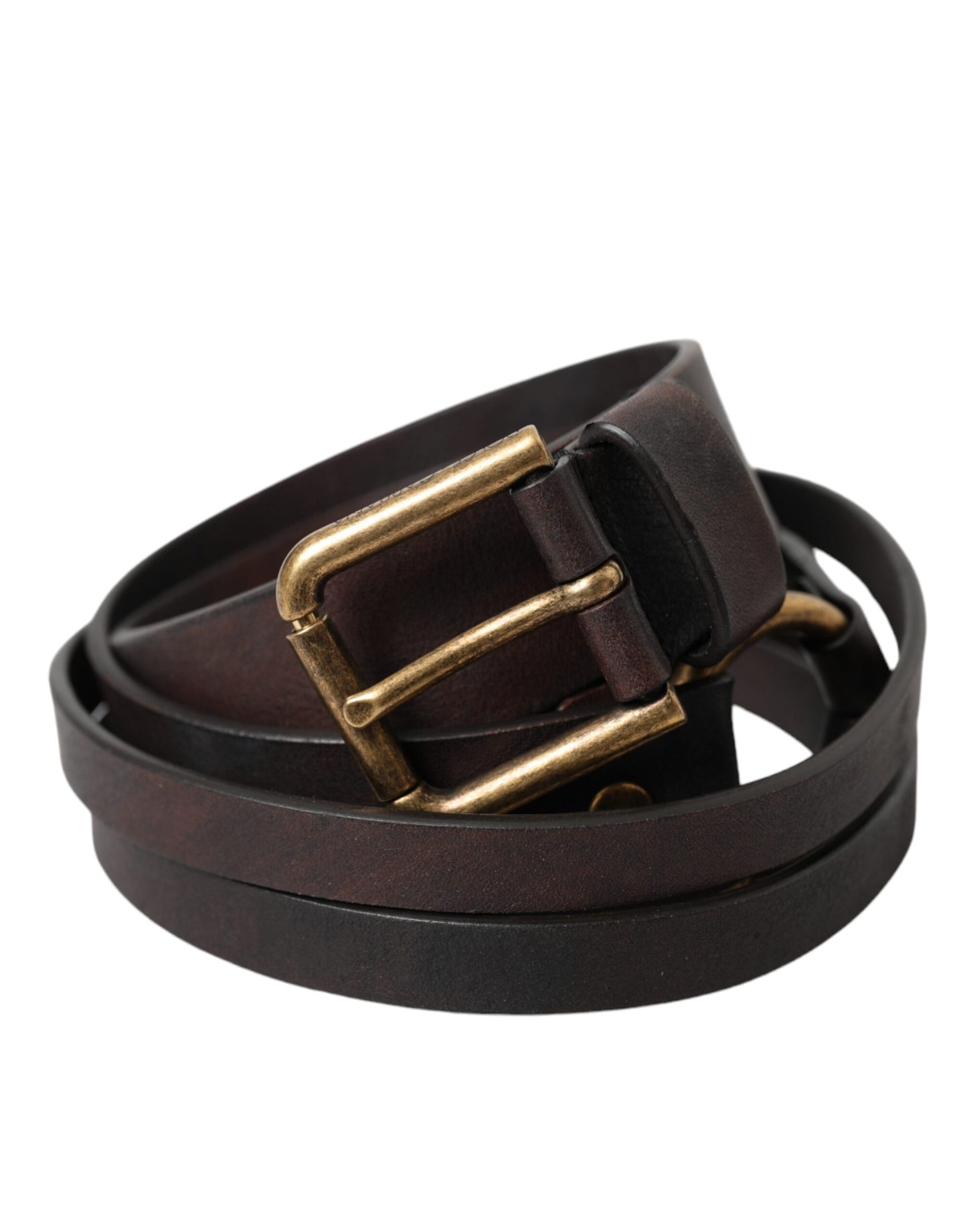 Dolce & Gabbana Dark Brown Leather Gold Metal Buckle Women Belt - KALAJ