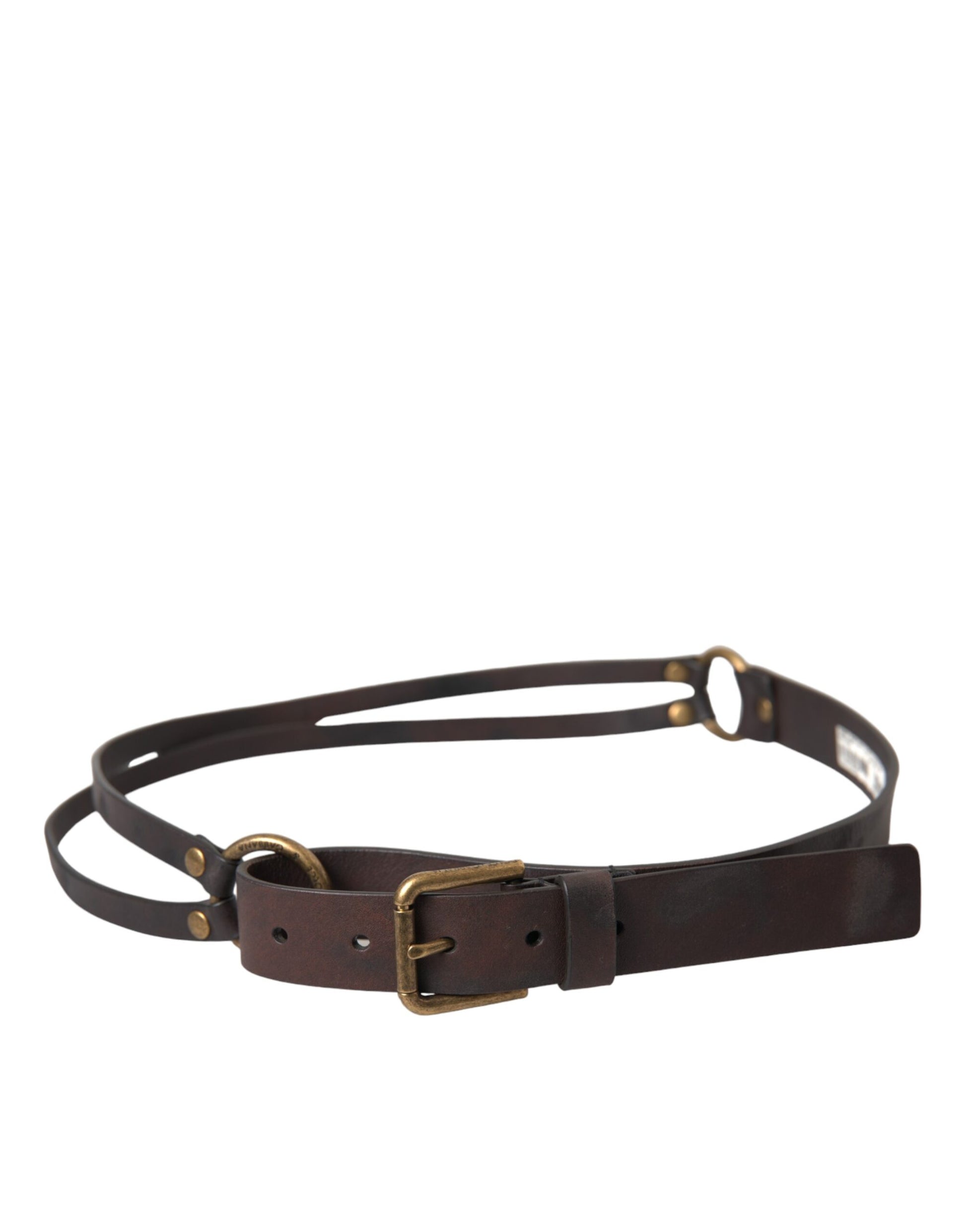 Dolce & Gabbana Dark Brown Leather Gold Metal Buckle Women Belt - KALAJ