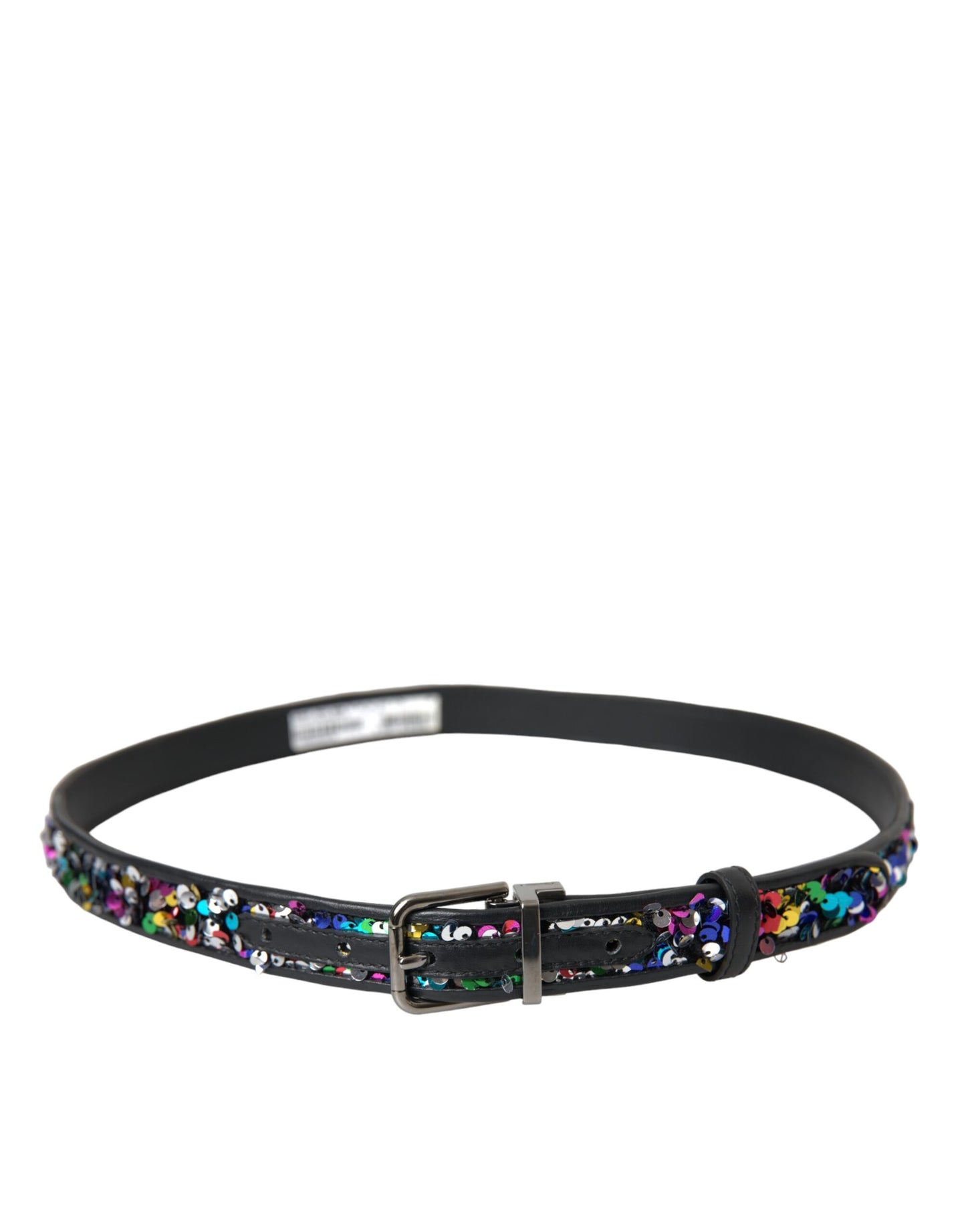 Dolce & Gabbana Black Sequined Silver Metal Buckle Women Belt - KALAJ