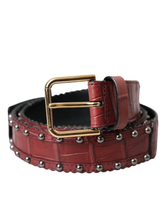 Dolce & Gabbana Brown Alligator Leather Studded Metal Buckle Belt - KALAJ