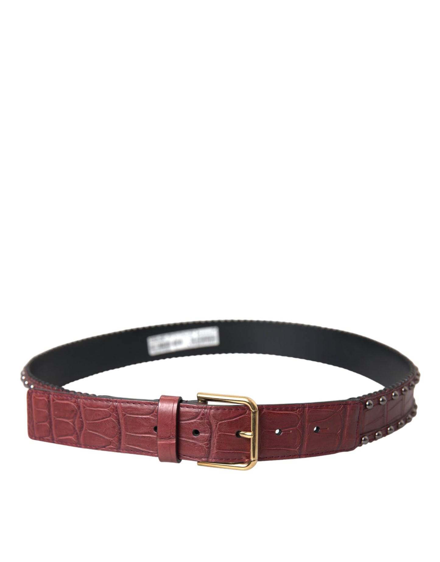 Dolce & Gabbana Brown Alligator Leather Studded Metal Buckle Belt - KALAJ