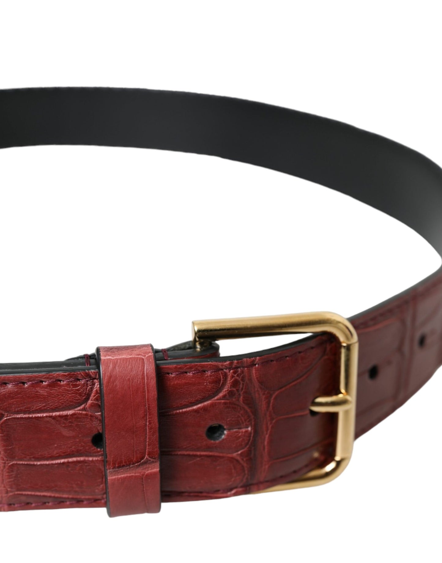 Dolce & Gabbana Brown Alligator Leather Studded Metal Buckle Belt - KALAJ