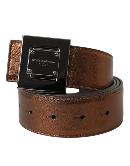 Dolce & Gabbana Metallic Bronze Leather Square Metal Buckle Belt - KALAJ