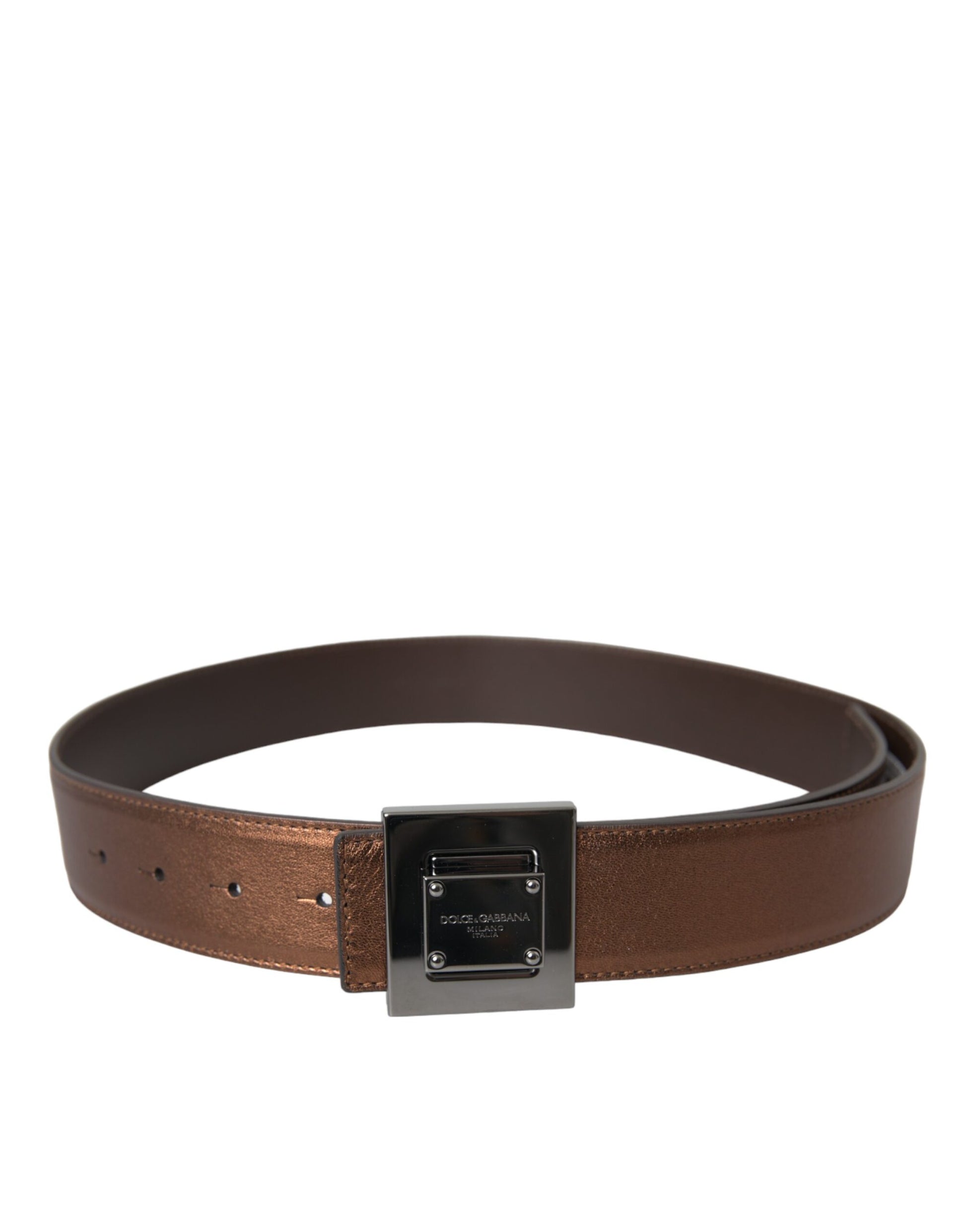 Dolce & Gabbana Metallic Bronze Leather Square Metal Buckle Belt - KALAJ