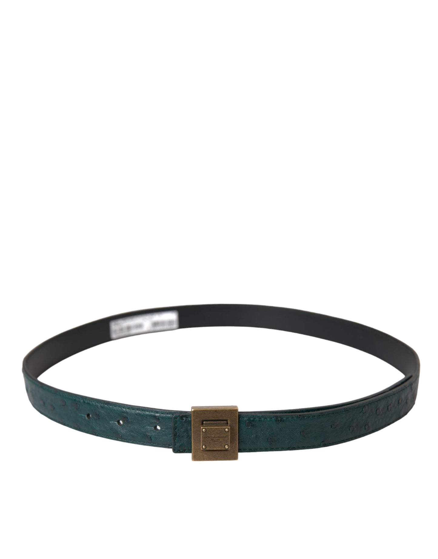 Dolce & Gabbana Dark Green Leather Square Metal Buckle Belt - KALAJ