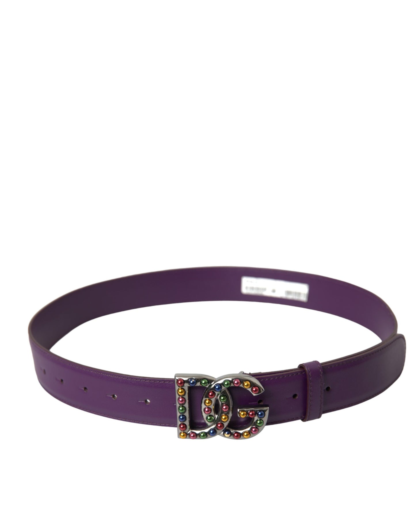 Dolce & Gabbana Purple Leather DG Logo Studs Metal Buckle Belt - KALAJ