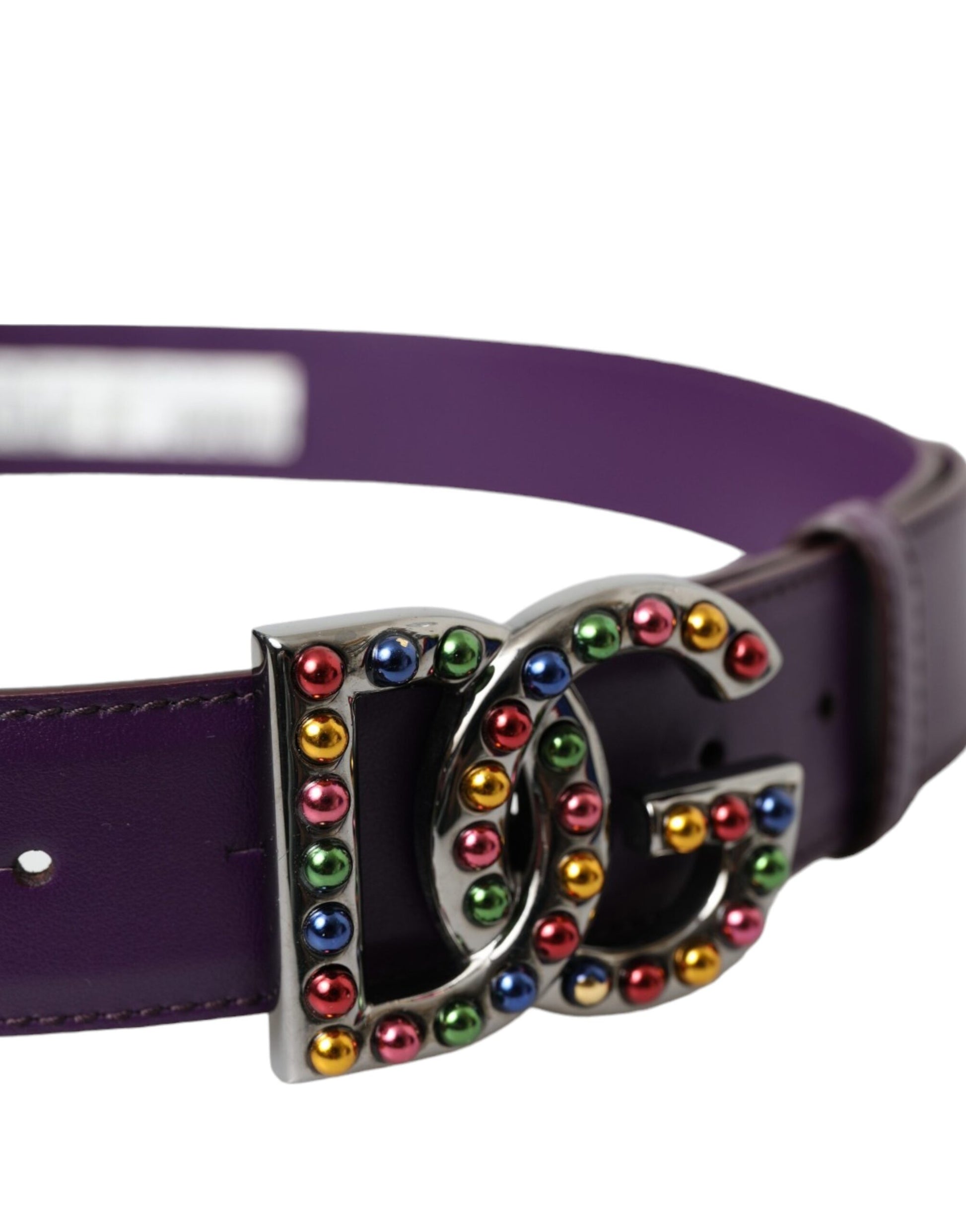 Dolce & Gabbana Purple Leather DG Logo Studs Metal Buckle Belt - KALAJ