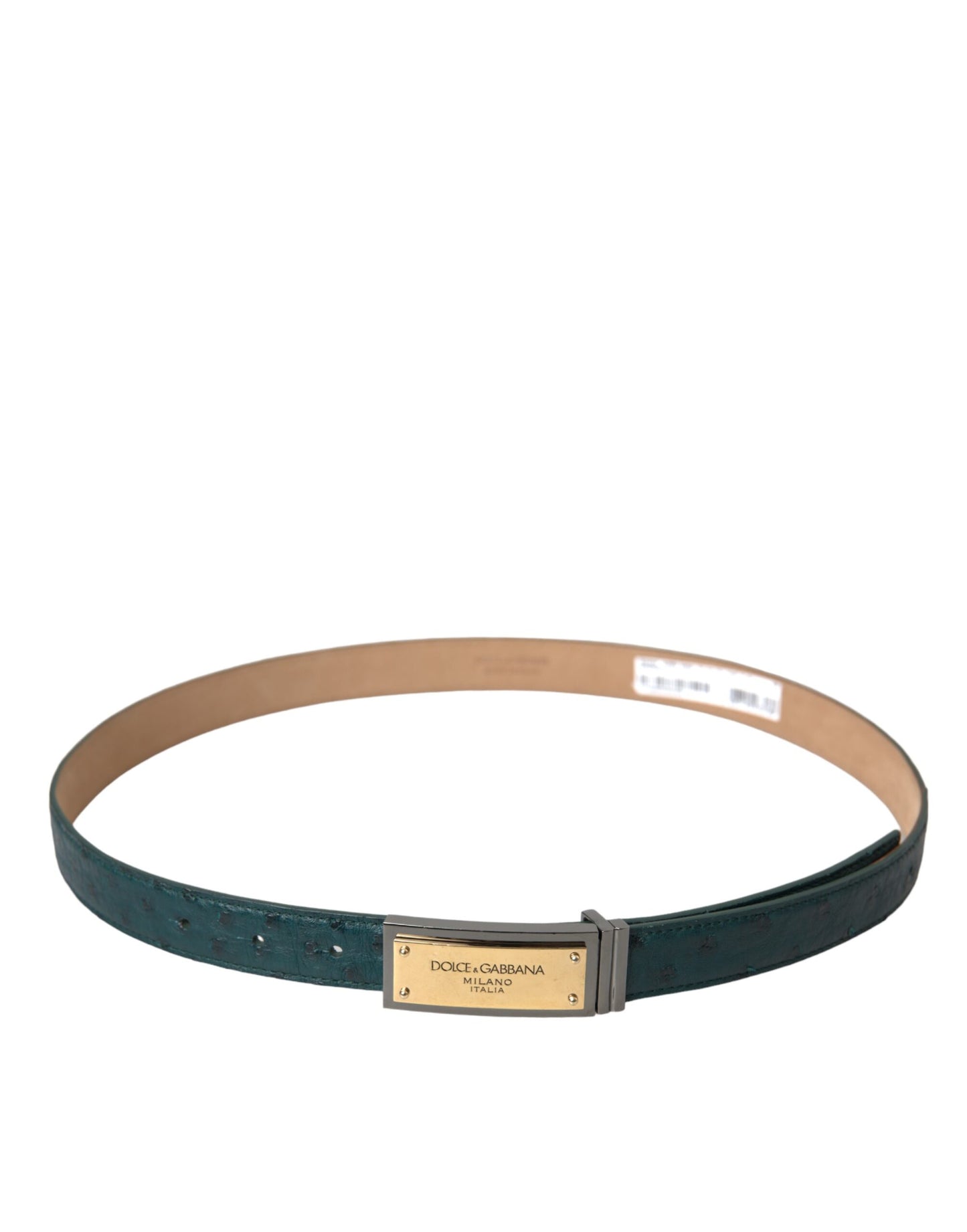 Dolce & Gabbana Green Leather Gold Logo Engraved Buckle Belt - KALAJ