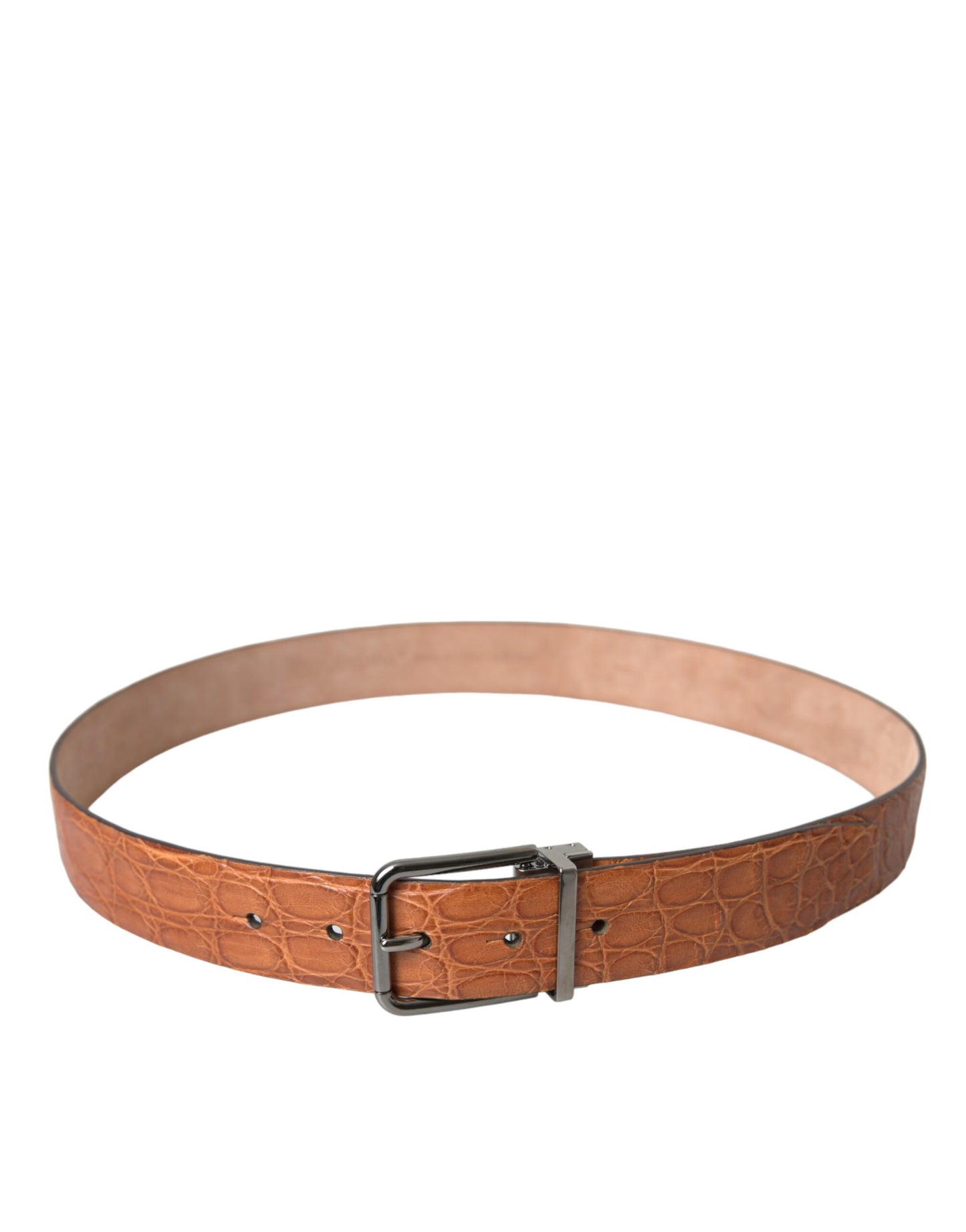 Dolce & Gabbana Brown Exotic Leather Silver Metal Buckle Belt - KALAJ