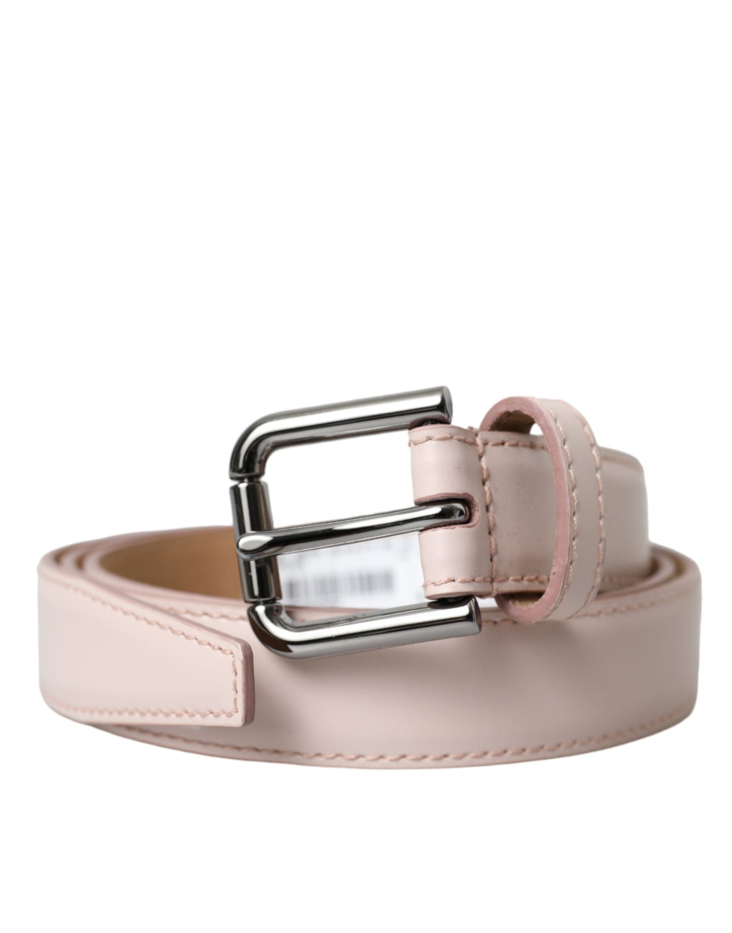 Dolce & Gabbana Light Pink Leather Silver Metal Buckle Belt - KALAJ