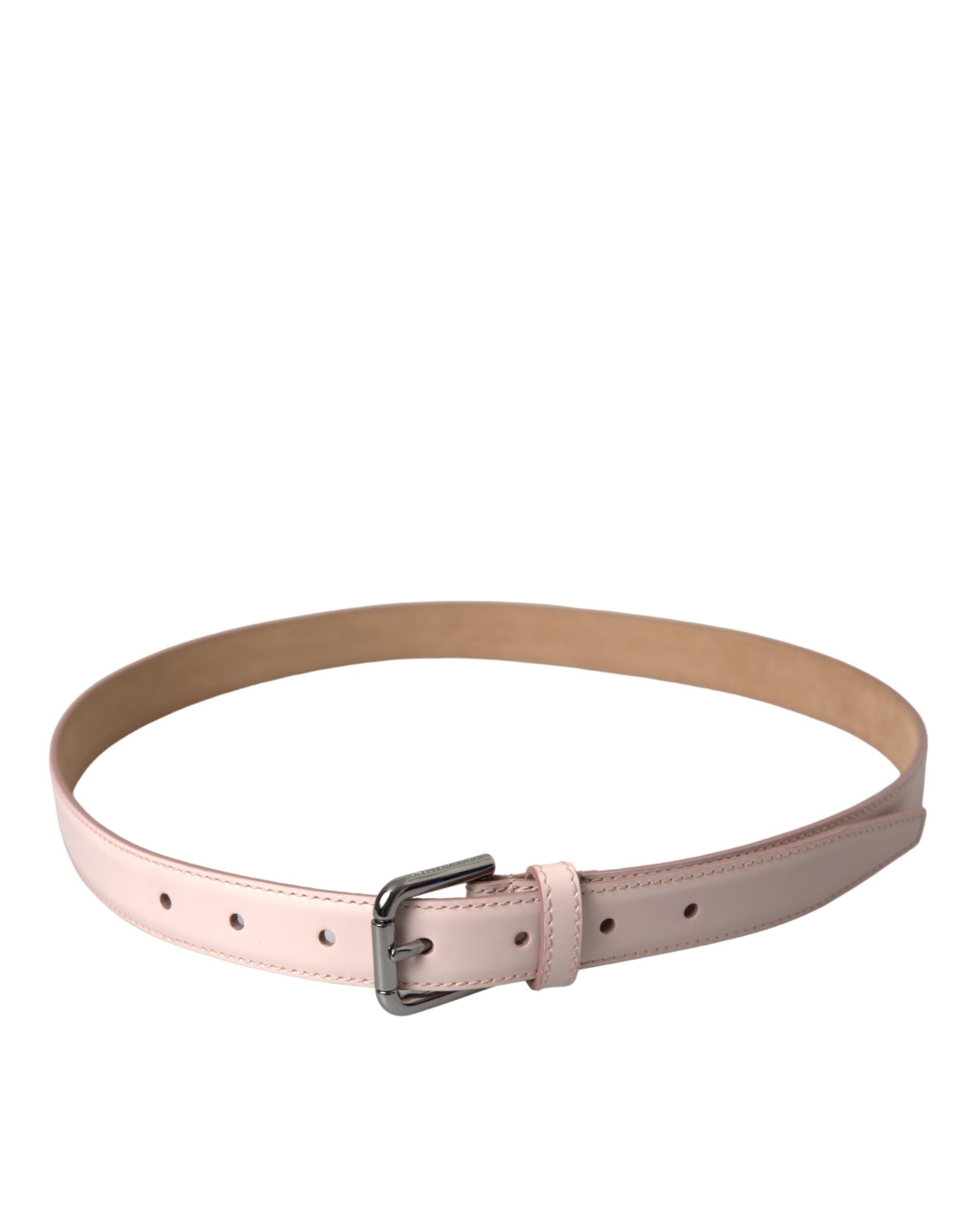 Dolce & Gabbana Light Pink Leather Silver Metal Buckle Belt - KALAJ