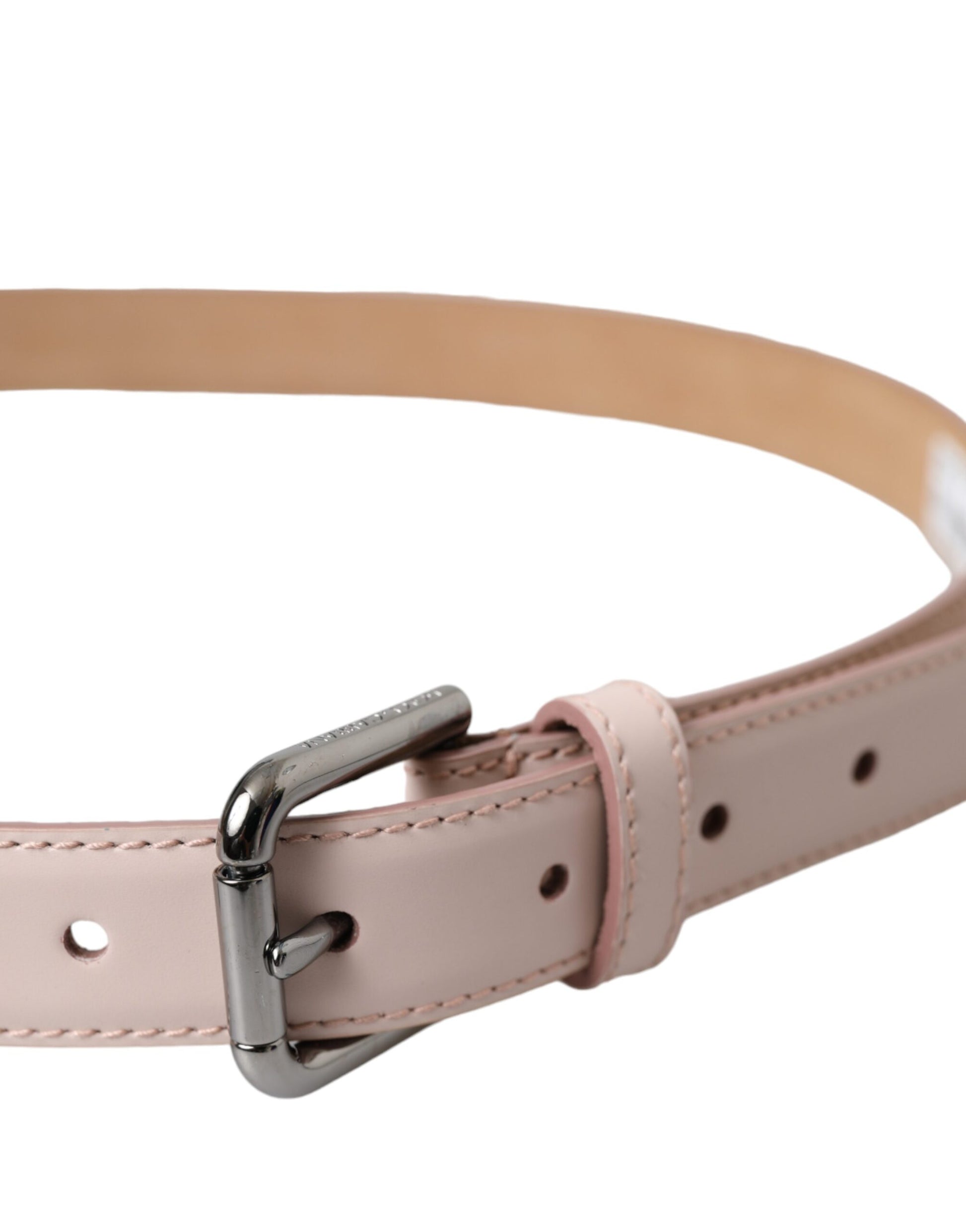 Dolce & Gabbana Light Pink Leather Silver Metal Buckle Belt - KALAJ