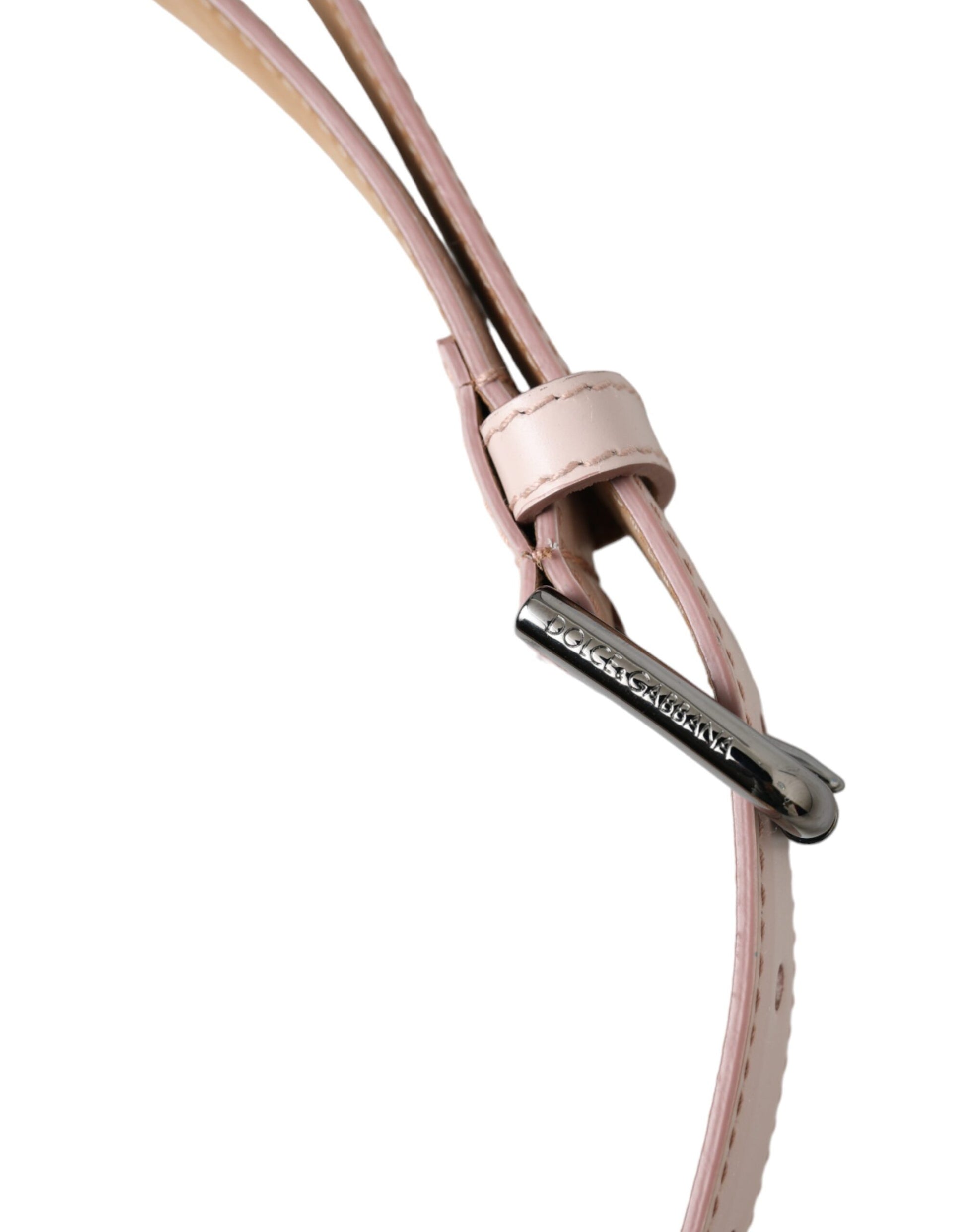 Dolce & Gabbana Light Pink Leather Silver Metal Buckle Belt - KALAJ