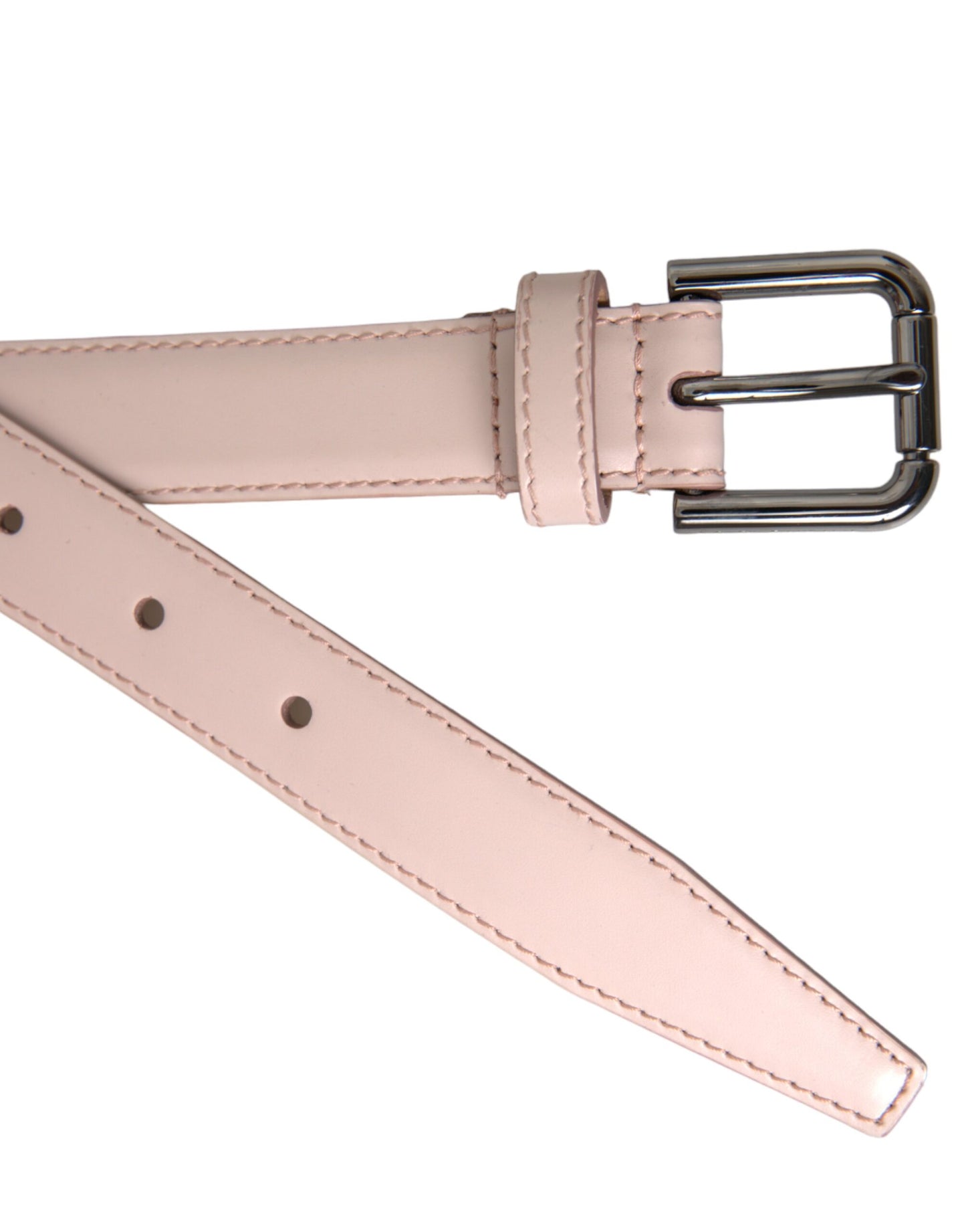 Dolce & Gabbana Light Pink Leather Silver Metal Buckle Belt - KALAJ