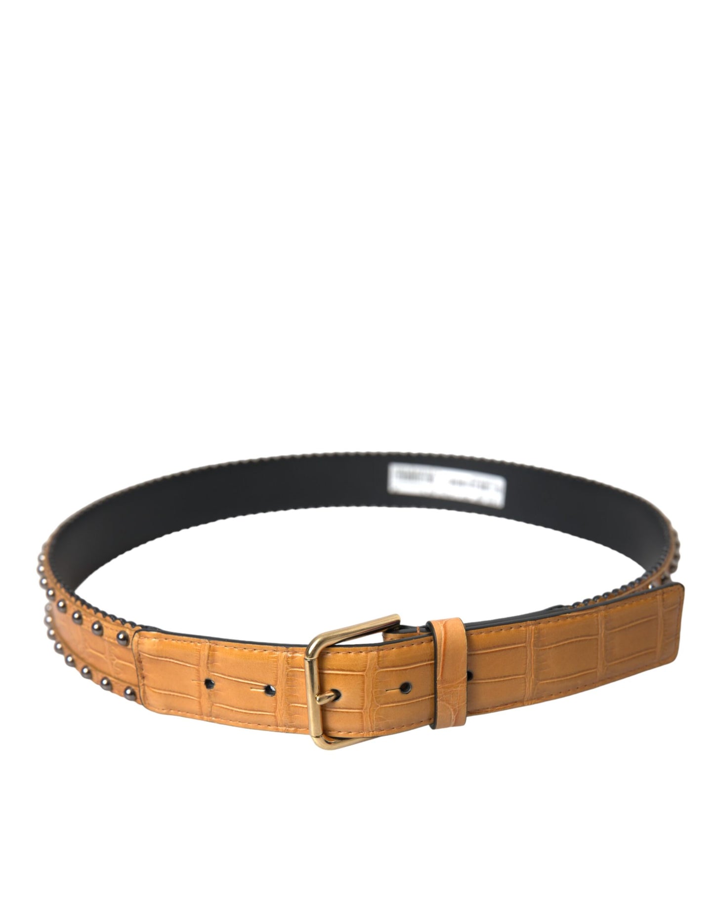 Dolce & Gabbana Beige Alligator Leather Studded Metal Buckle Belt - KALAJ