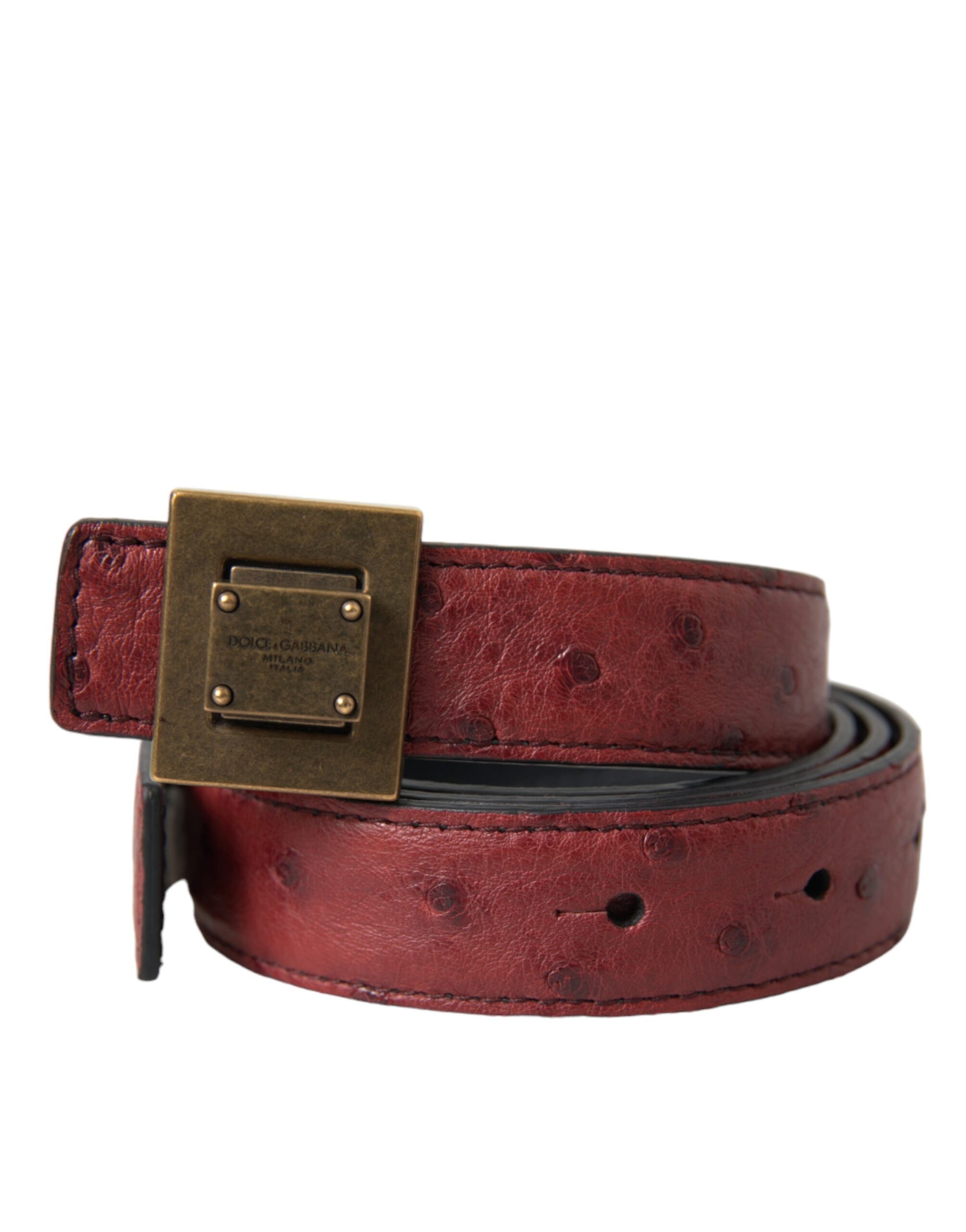 Dolce & Gabbana Brown Leather Square Metal Buckle Belt - KALAJ