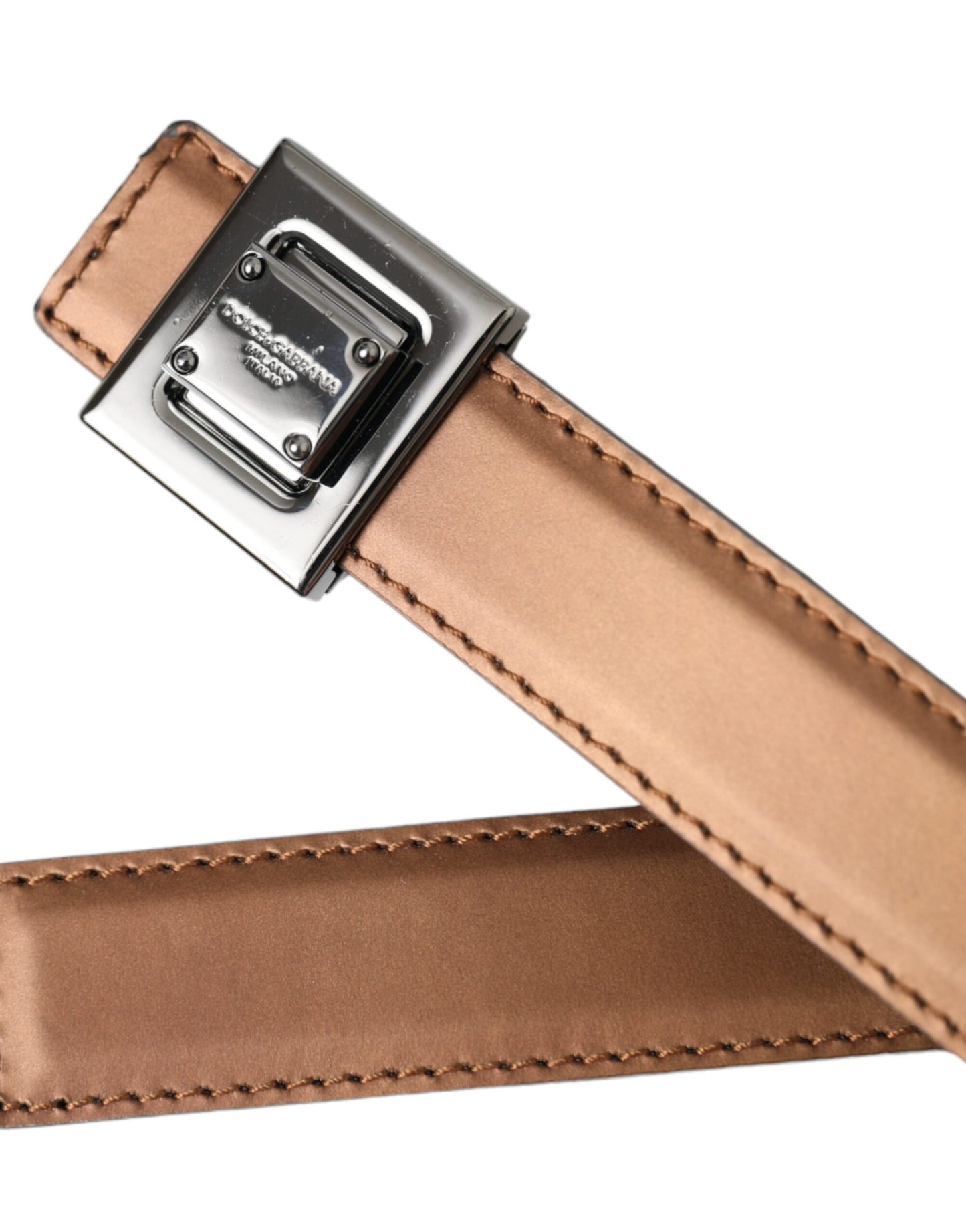 Dolce & Gabbana Bronze Leather Square Metal Buckle Belt - KALAJ