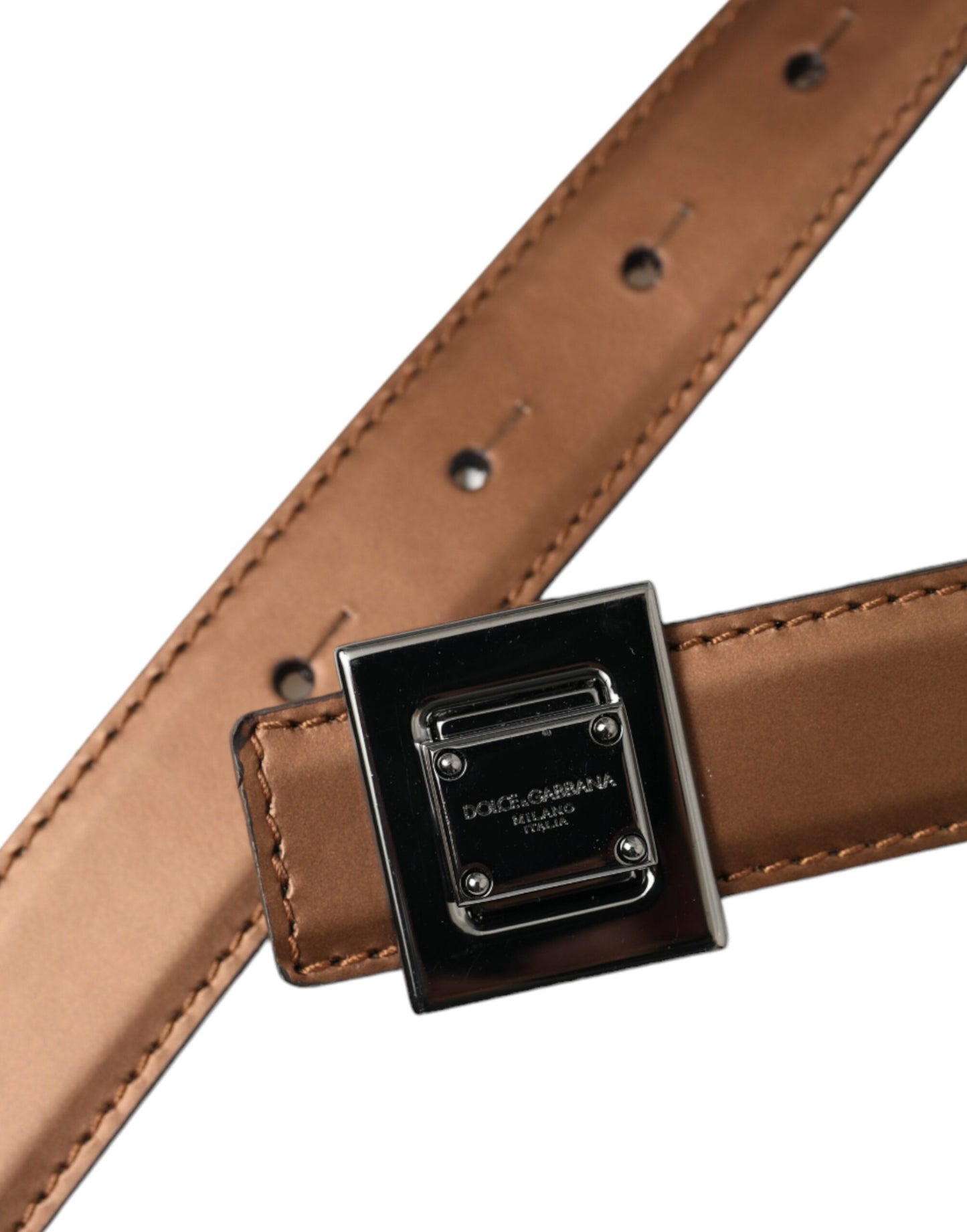 Dolce & Gabbana Bronze Leather Square Metal Buckle Belt - KALAJ