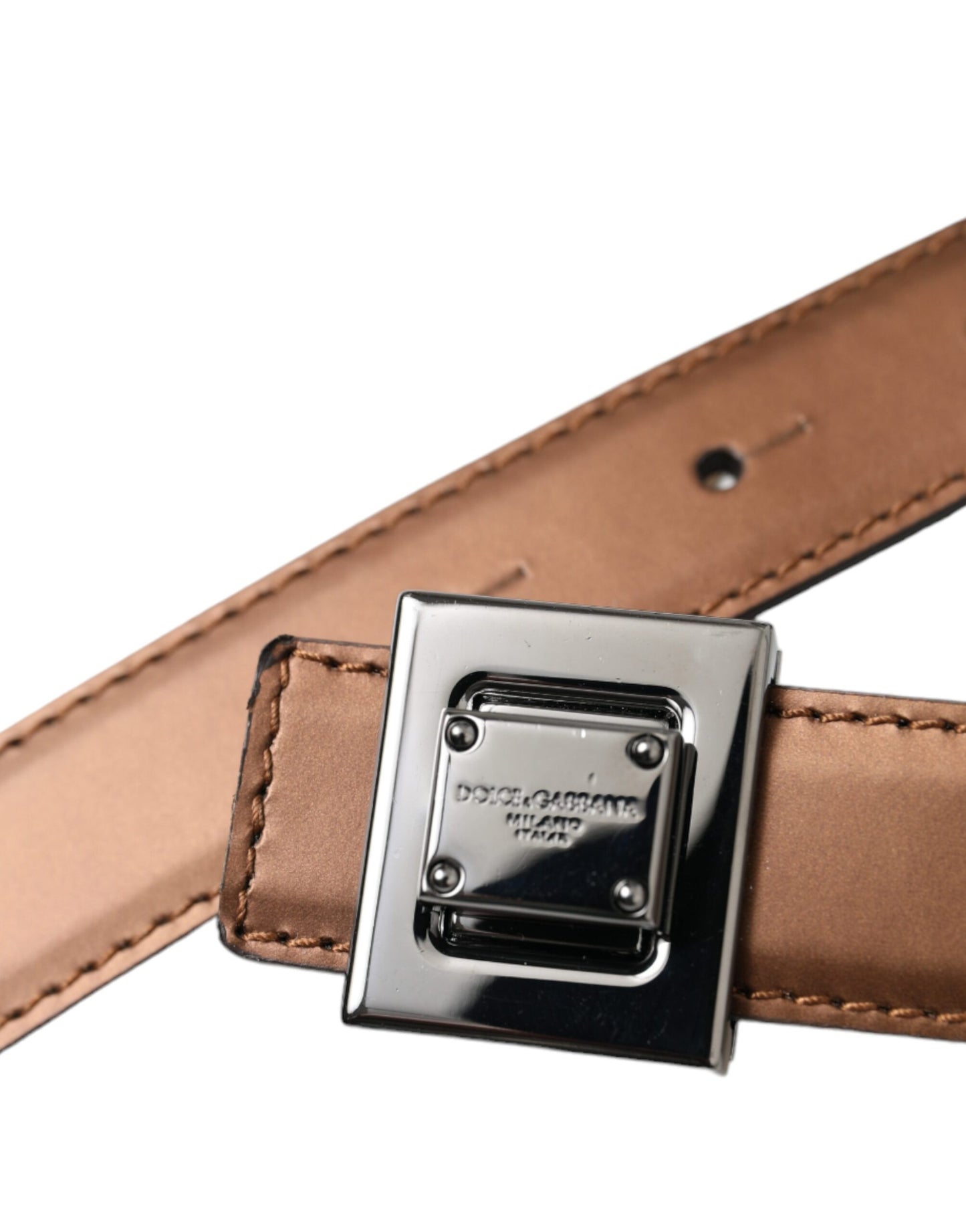 Dolce & Gabbana Bronze Leather Square Metal Buckle Belt - KALAJ