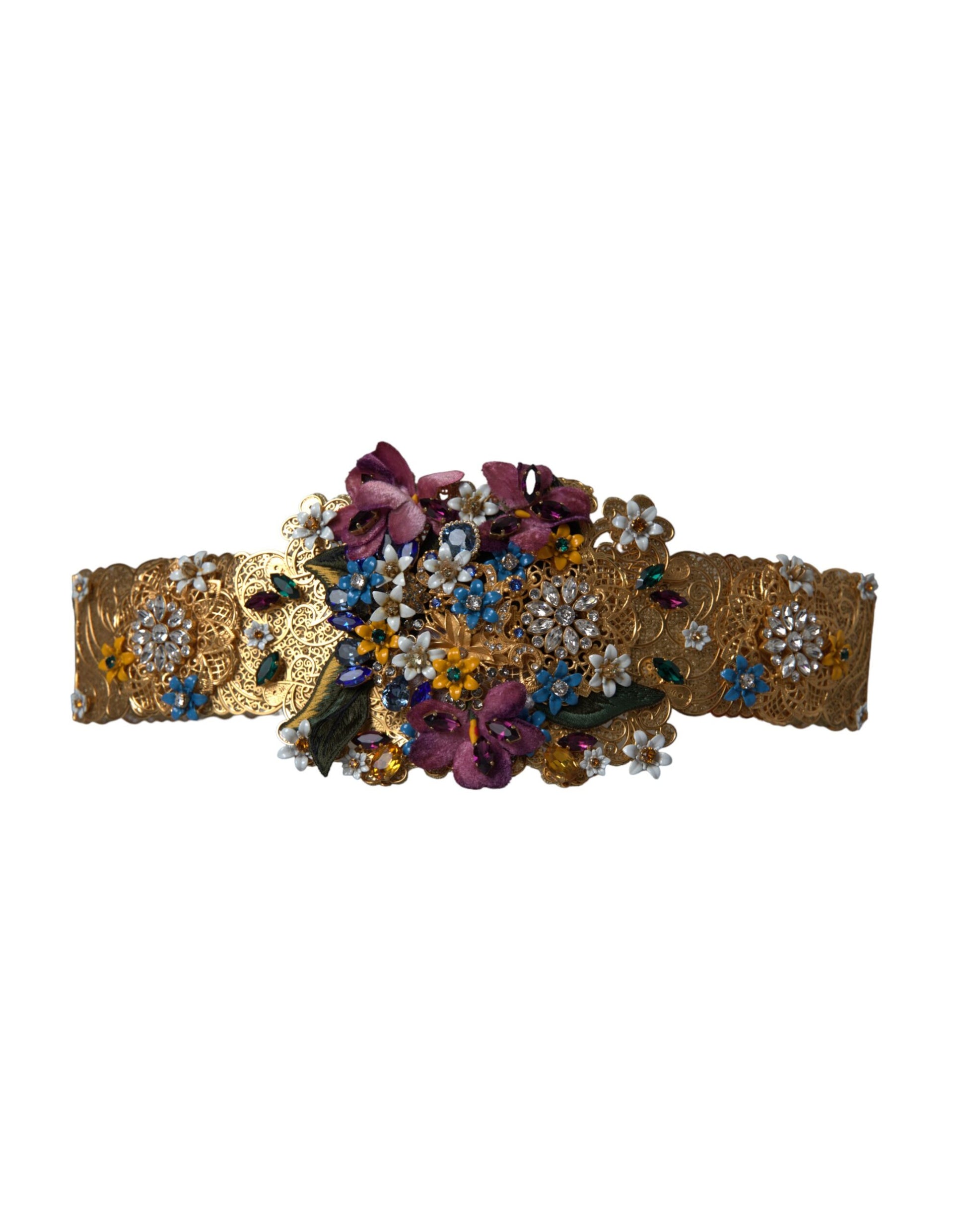 Dolce & Gabbana Multicolor Embellished Floral Crystal Wide Waist Belt - KALAJ