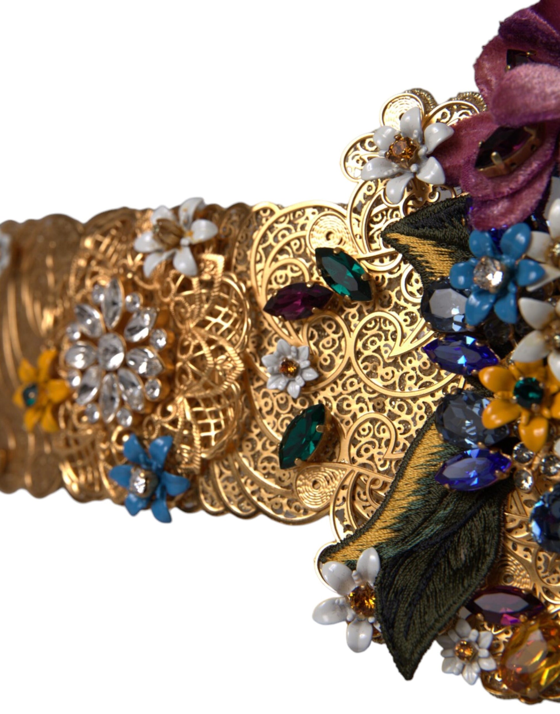 Dolce & Gabbana Multicolor Embellished Floral Crystal Wide Waist Belt - KALAJ