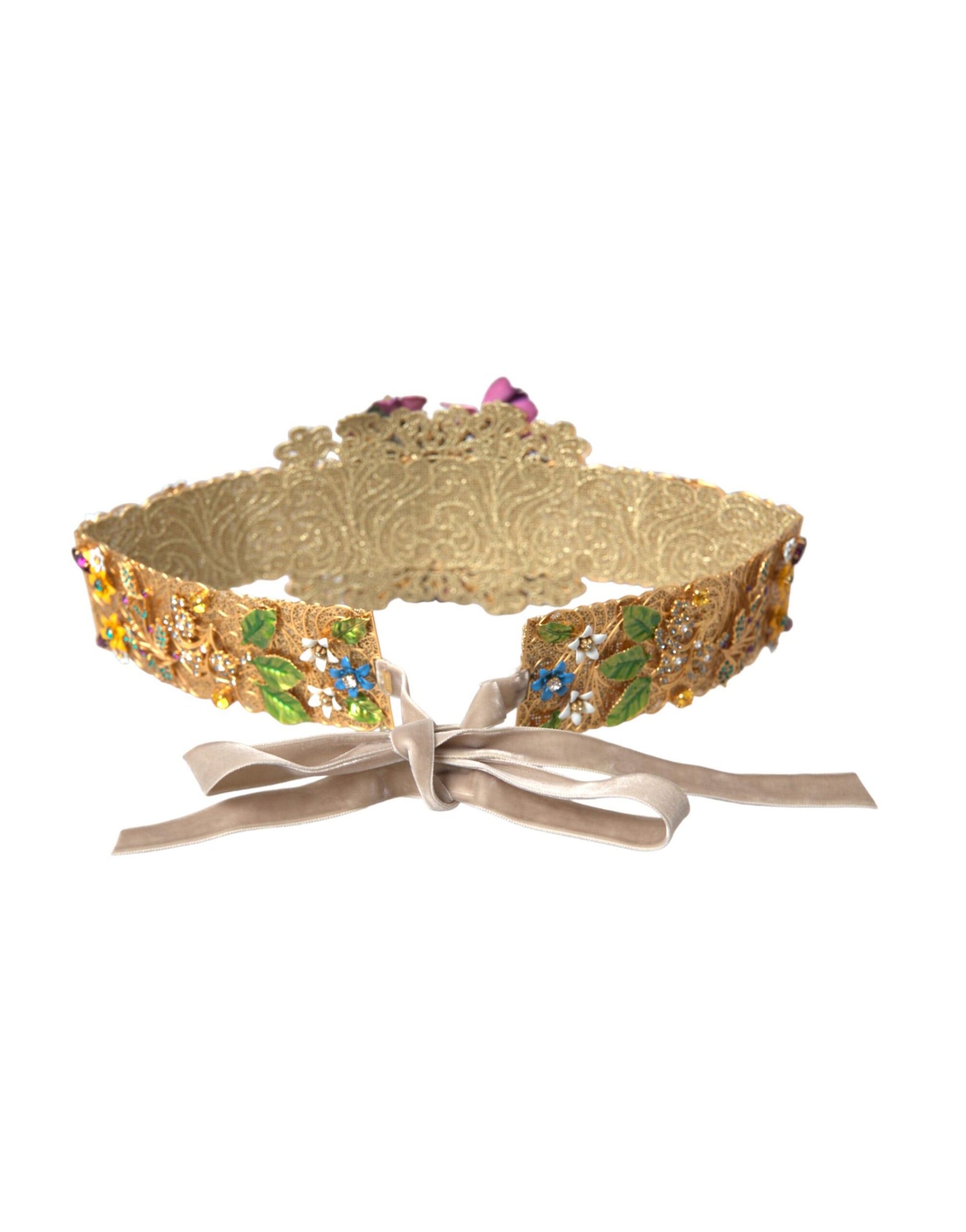 Dolce & Gabbana Multicolor Embellished Floral Crystal Wide Waist Belt - KALAJ