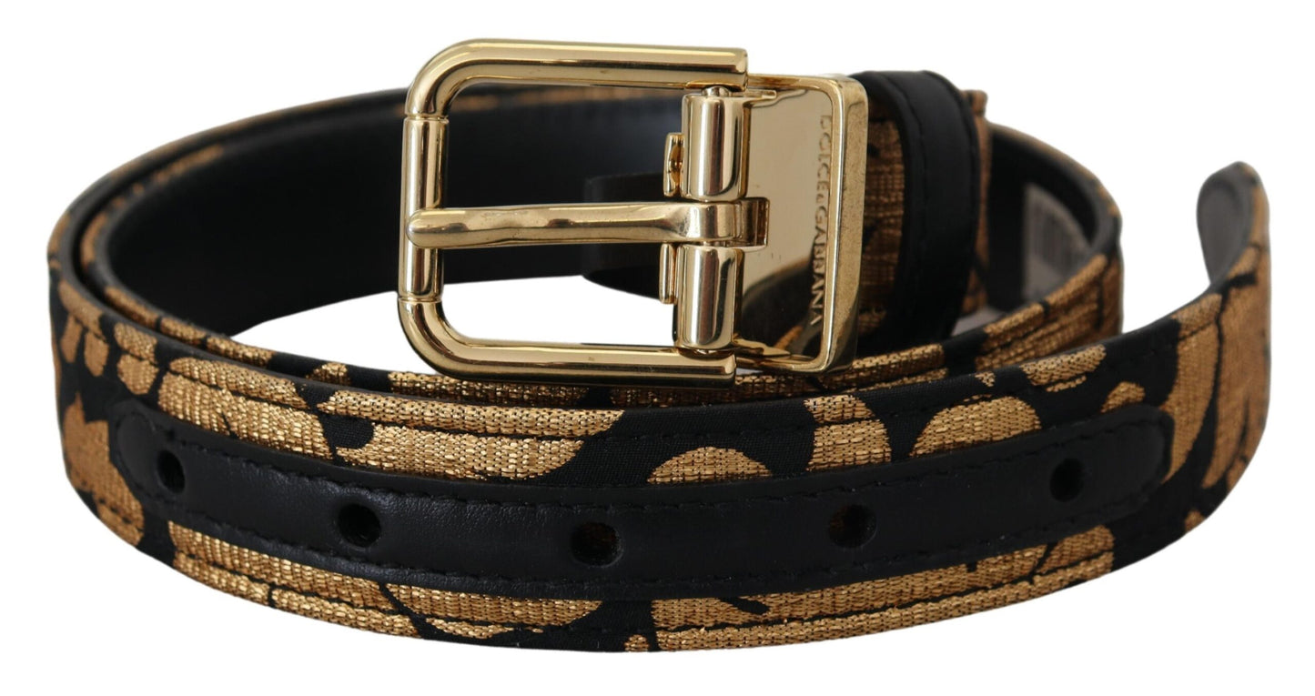 Dolce & Gabbana Multicolor Jacquard Leather Logo Buckle Belt - KALAJ