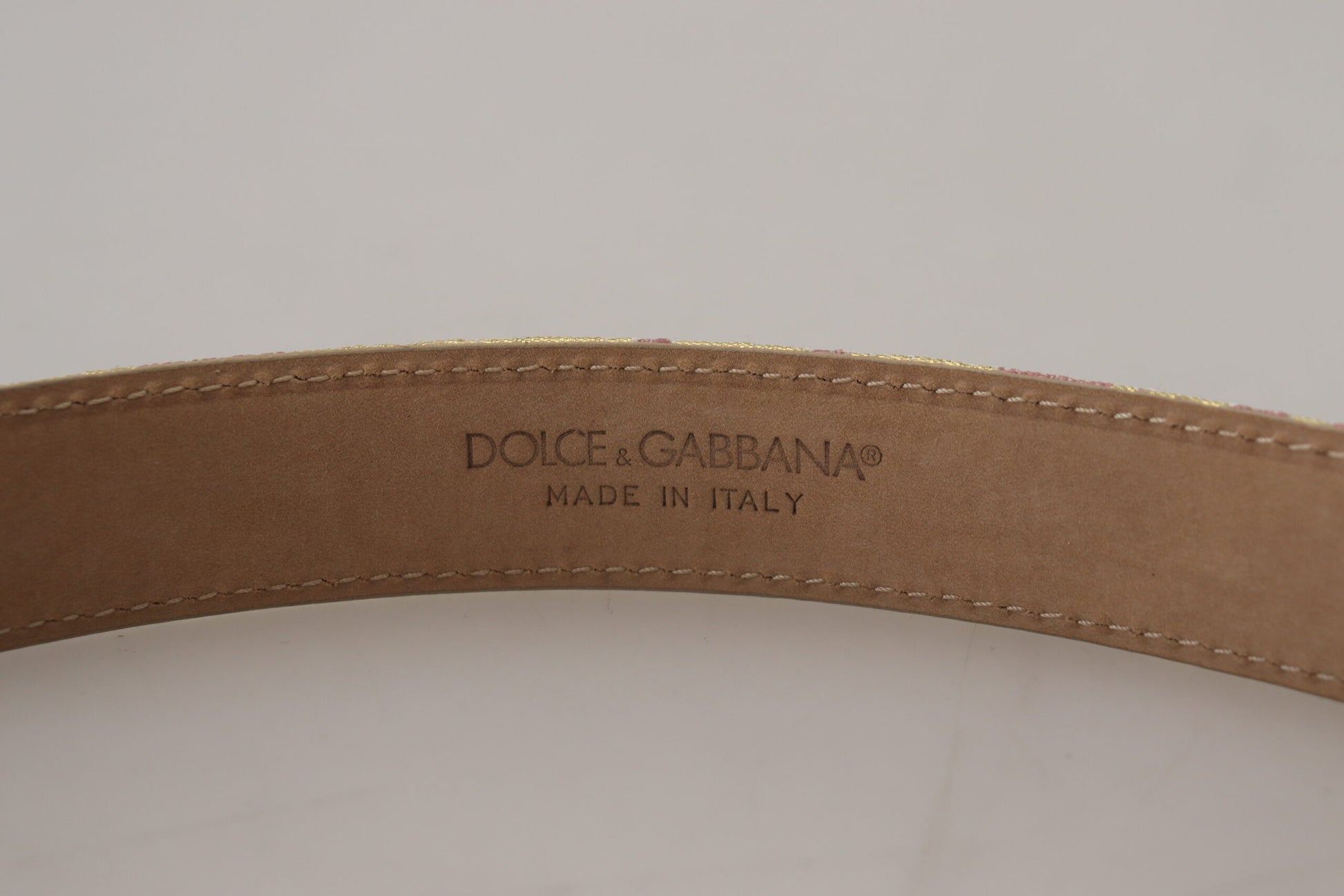 Dolce & Gabbana Pink Jaquard DG Logo Gold Metal Buckle Belt - KALAJ