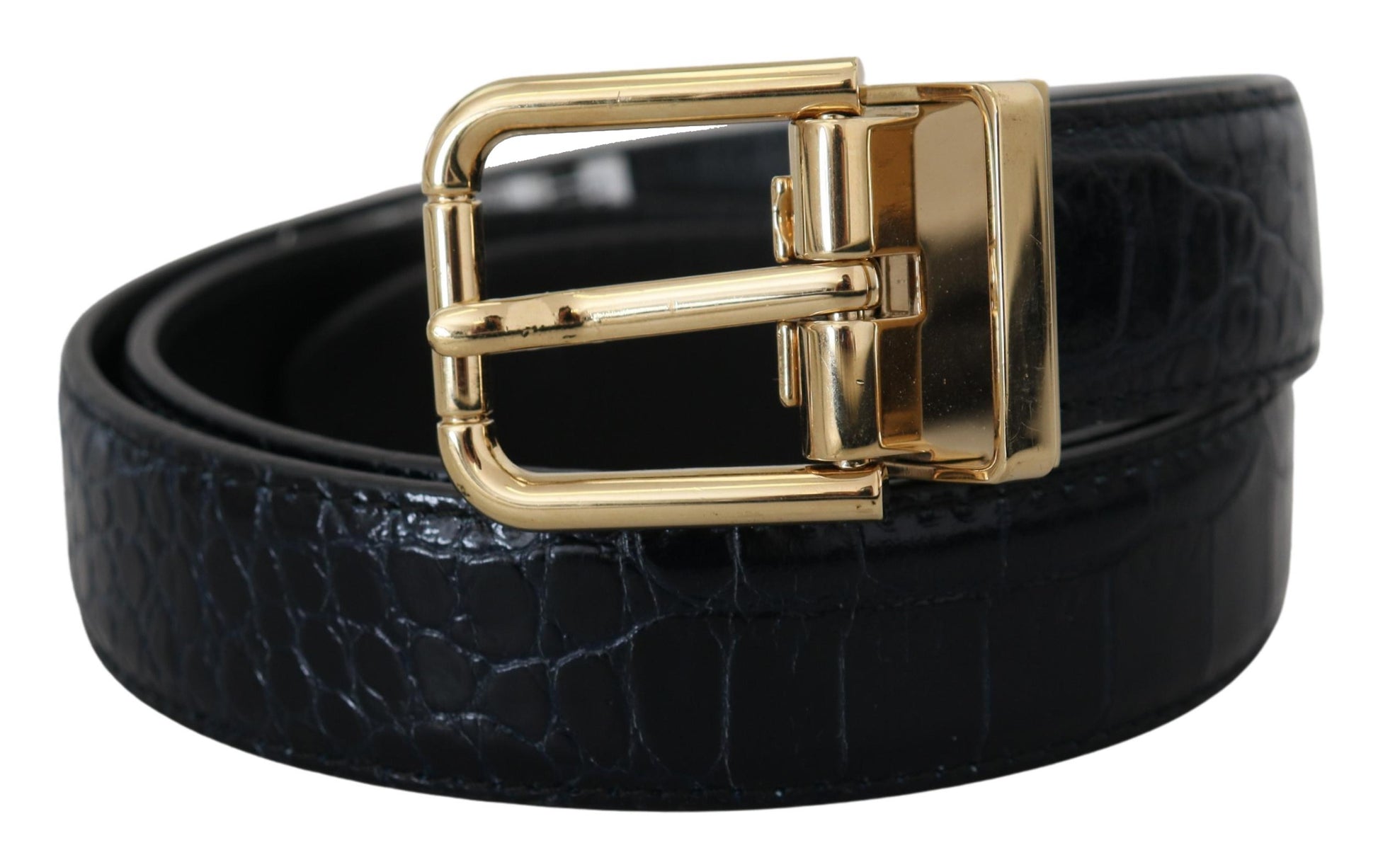 Dolce & Gabbana Black Exotic Leather Gold Metal Buckle Belt - KALAJ