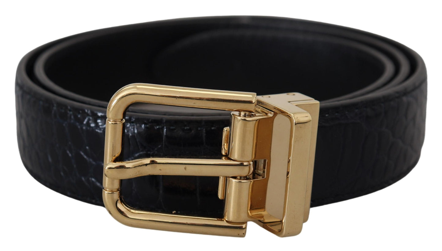 Dolce & Gabbana Black Exotic Leather Gold Metal Buckle Belt - KALAJ