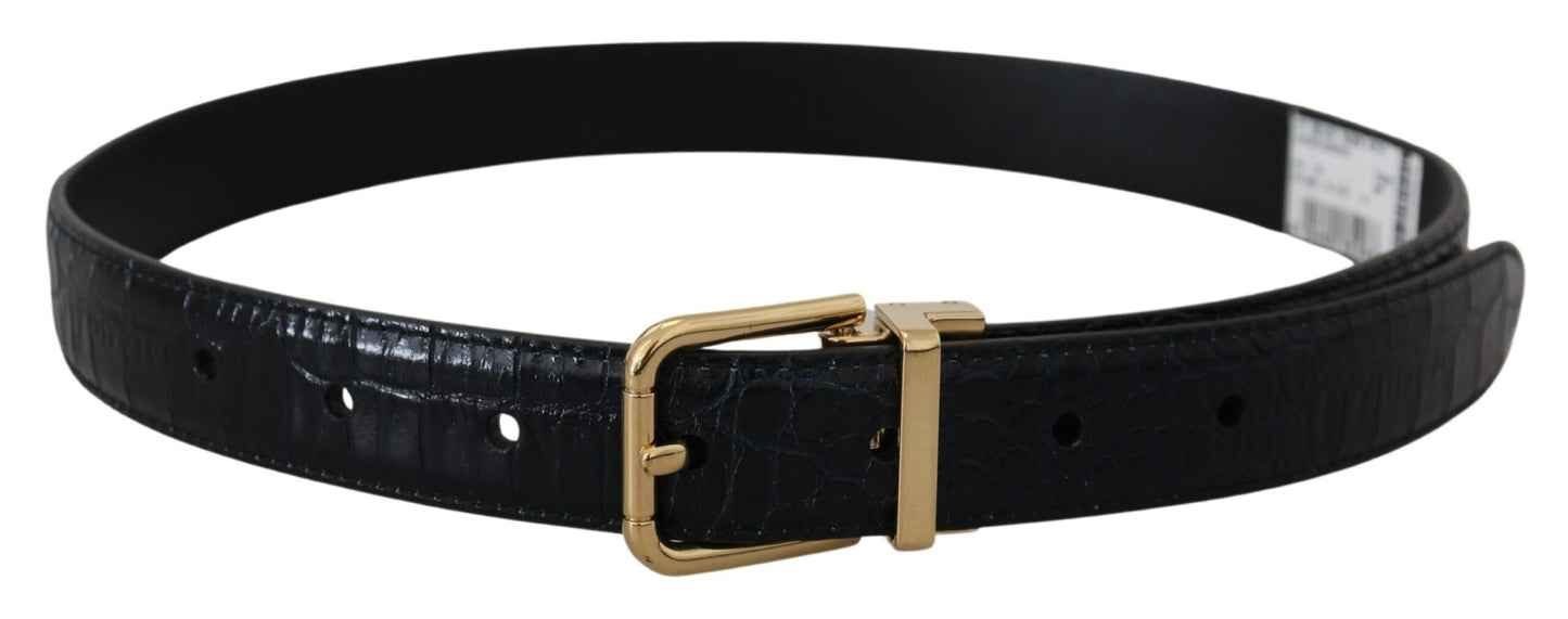 Dolce & Gabbana Black Exotic Leather Gold Metal Buckle Belt - KALAJ