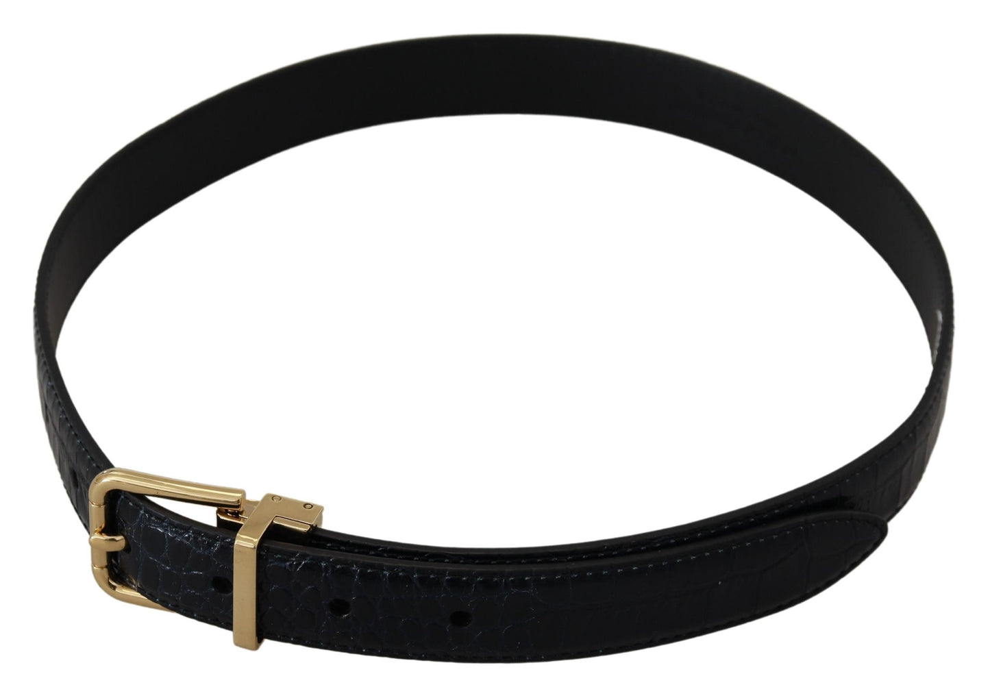 Dolce & Gabbana Black Exotic Leather Gold Metal Buckle Belt - KALAJ