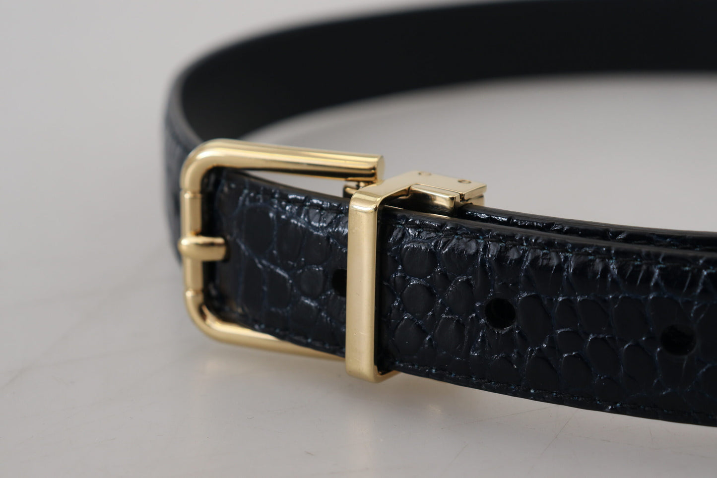 Dolce & Gabbana Black Exotic Leather Gold Metal Buckle Belt - KALAJ