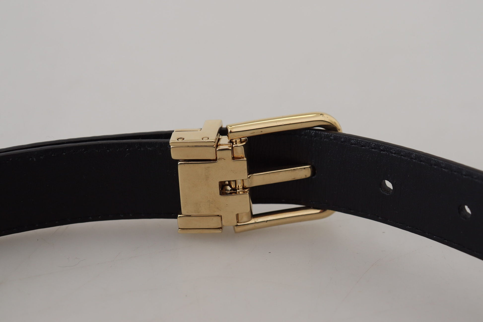 Dolce & Gabbana Black Exotic Leather Gold Metal Buckle Belt - KALAJ