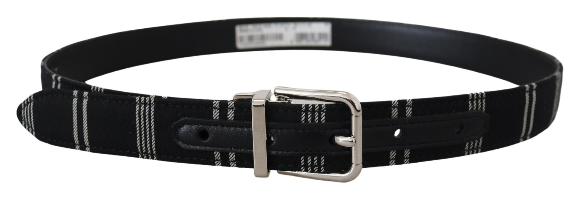 Dolce & Gabbana Black White Cotton Metal Silver Buckle Belt - KALAJ