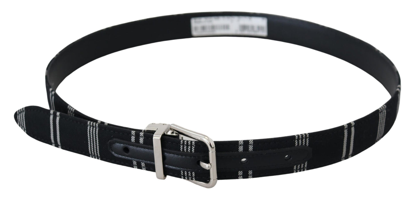 Dolce & Gabbana Black White Cotton Metal Silver Buckle Belt - KALAJ