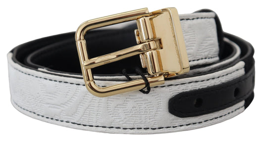 Dolce & Gabbana White Black Patchwork Gold Metal Buckle Belt - KALAJ