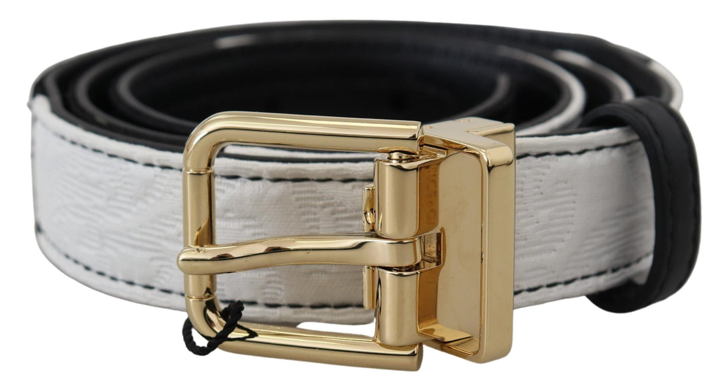 Dolce & Gabbana White Black Patchwork Gold Metal Buckle Belt - KALAJ