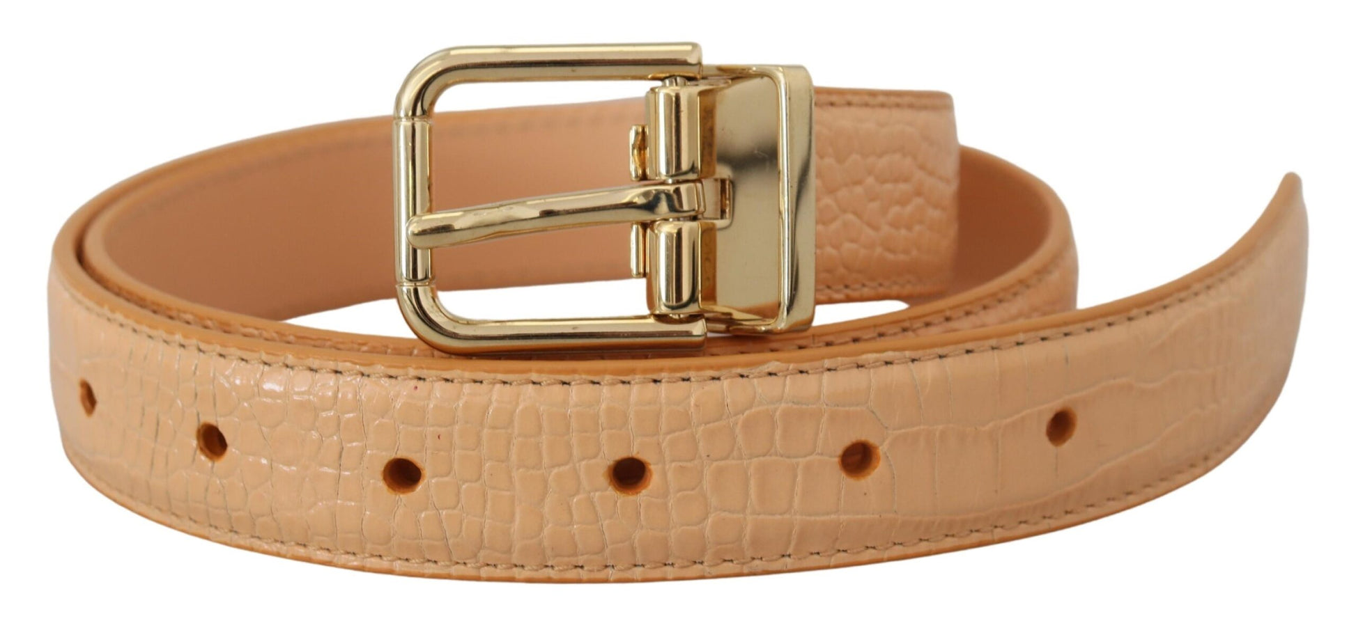 Dolce & Gabbana Beige Exotic Leather Gold Metal Buckle Belt - KALAJ