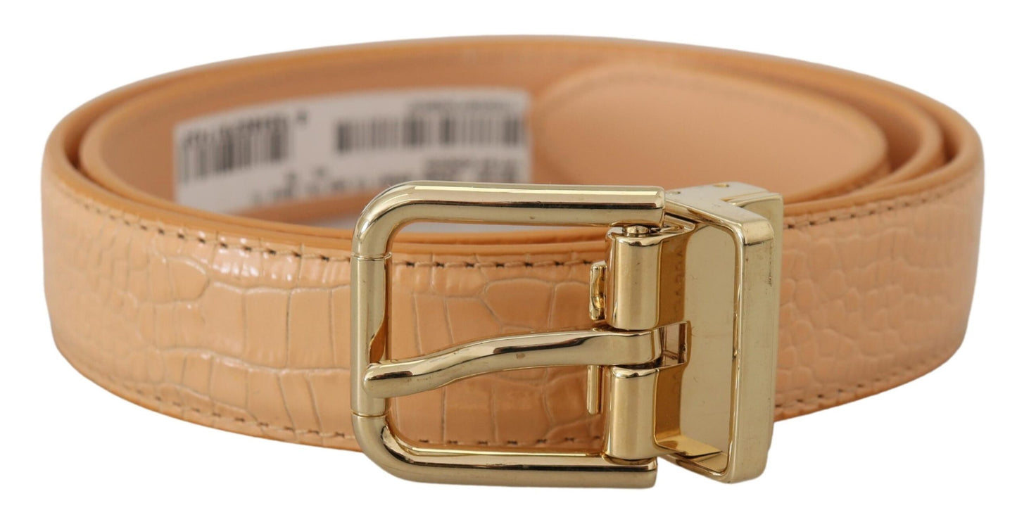 Dolce & Gabbana Beige Exotic Leather Gold Metal Buckle Belt - KALAJ