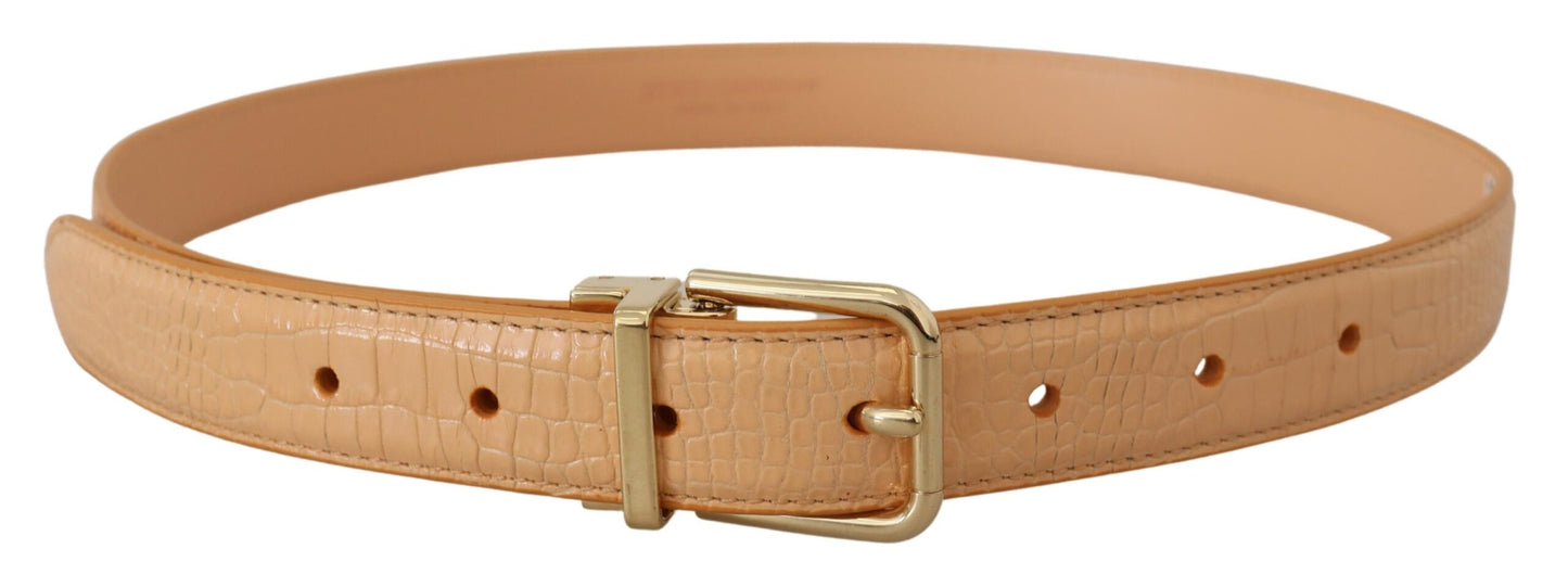 Dolce & Gabbana Beige Exotic Leather Gold Metal Buckle Belt - KALAJ