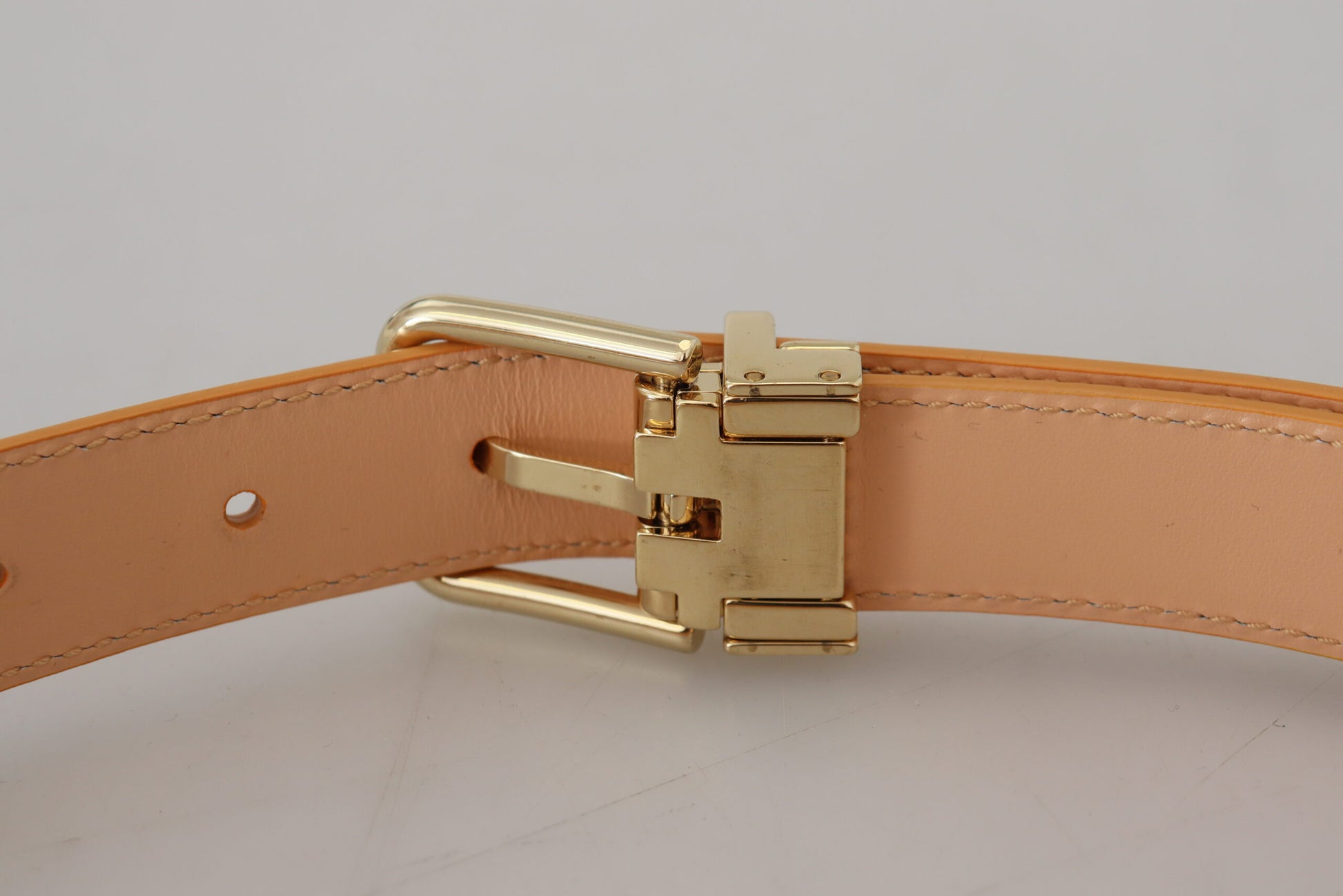 Dolce & Gabbana Beige Exotic Leather Gold Metal Buckle Belt - KALAJ