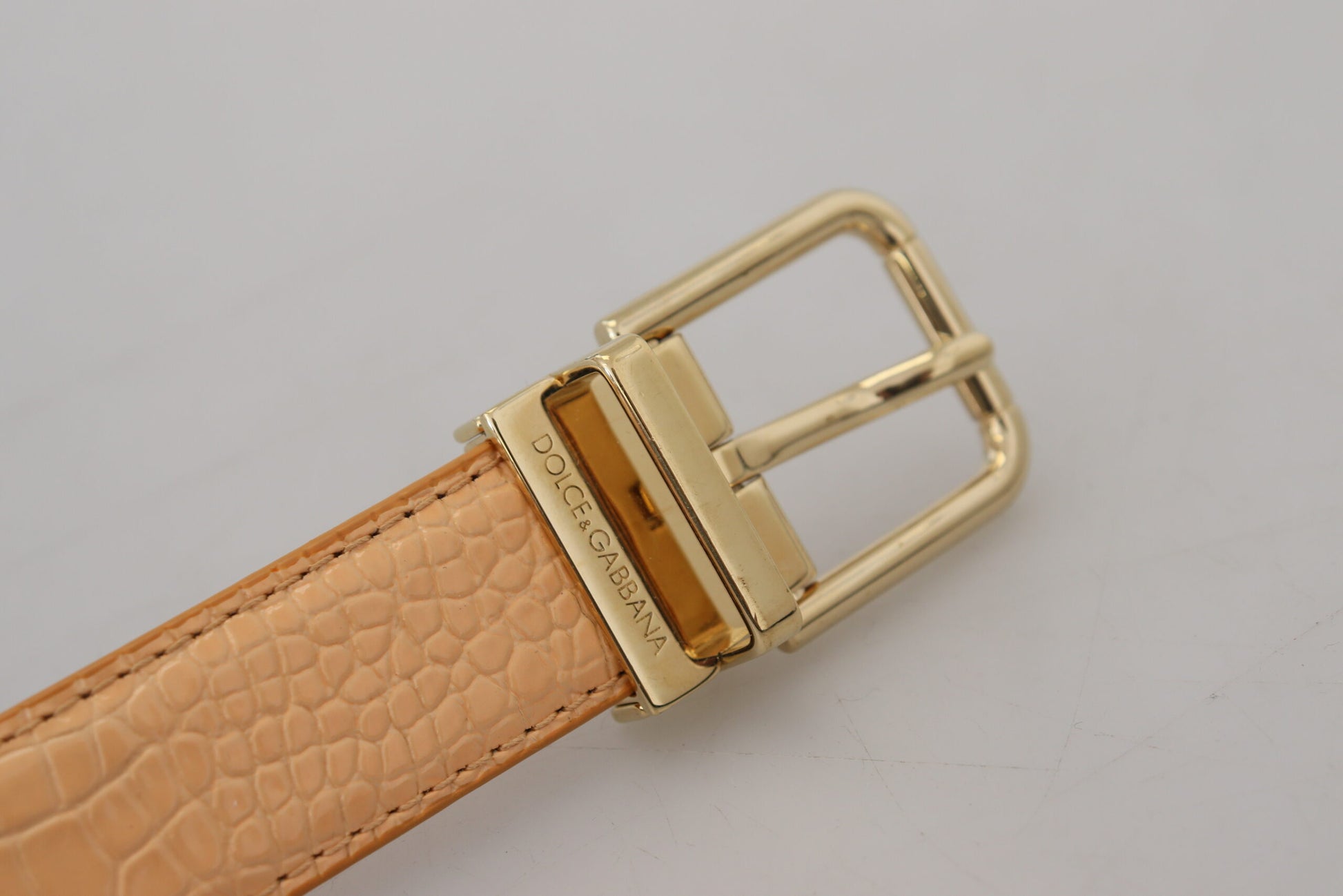 Dolce & Gabbana Beige Exotic Leather Gold Metal Buckle Belt - KALAJ