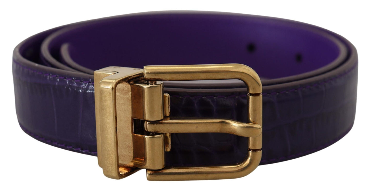 Dolce & Gabbana Purple Exotic Leather Gold Metal Buckle Belt - KALAJ