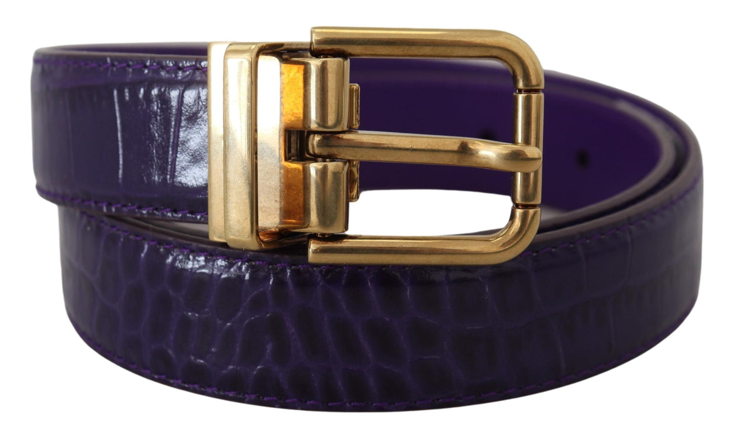 Dolce & Gabbana Purple Exotic Leather Gold Metal Buckle Belt - KALAJ